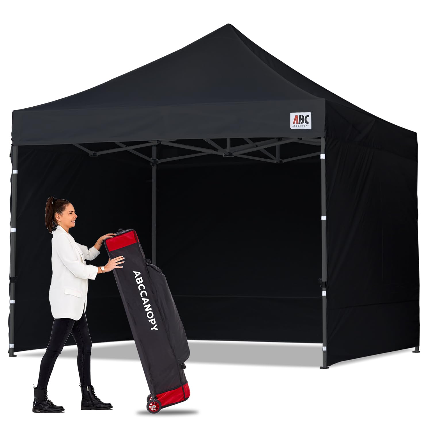 Heavy Duty 10x10 Pop Up Canopy Tent with Sidewalls - Dull Black - ABCCANOPY Commercial Grade Instant Shelter for Outdoor Events, Farmers Markets & Backyard Parties