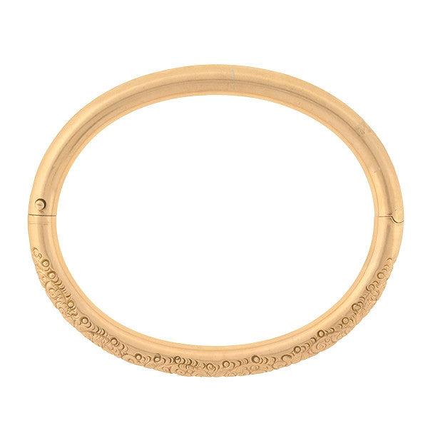 10kt Gold Victorian Repousse Hinged Bangle Bracelet - Elegant Antique Jewelry for Women, Perfect for Weddings, Parties & Special Occasions