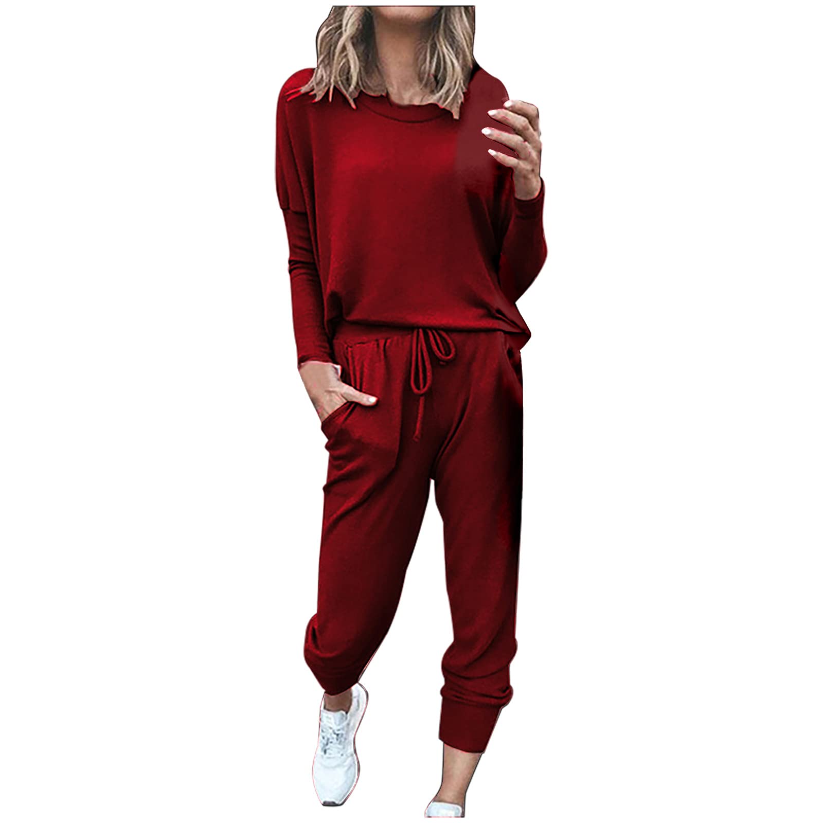 Xdegoge Women's 2-Piece Jogger Set - Long Sleeve Lounge Wear for Travel & Workout