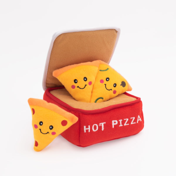 Zippy Burrow Pizza Box Plush Dog Toy - Soft & Chewable Pizza-Shaped Pet Bed for Small & Medium Dogs - Fun Interactive Play & Cozy Nap Time