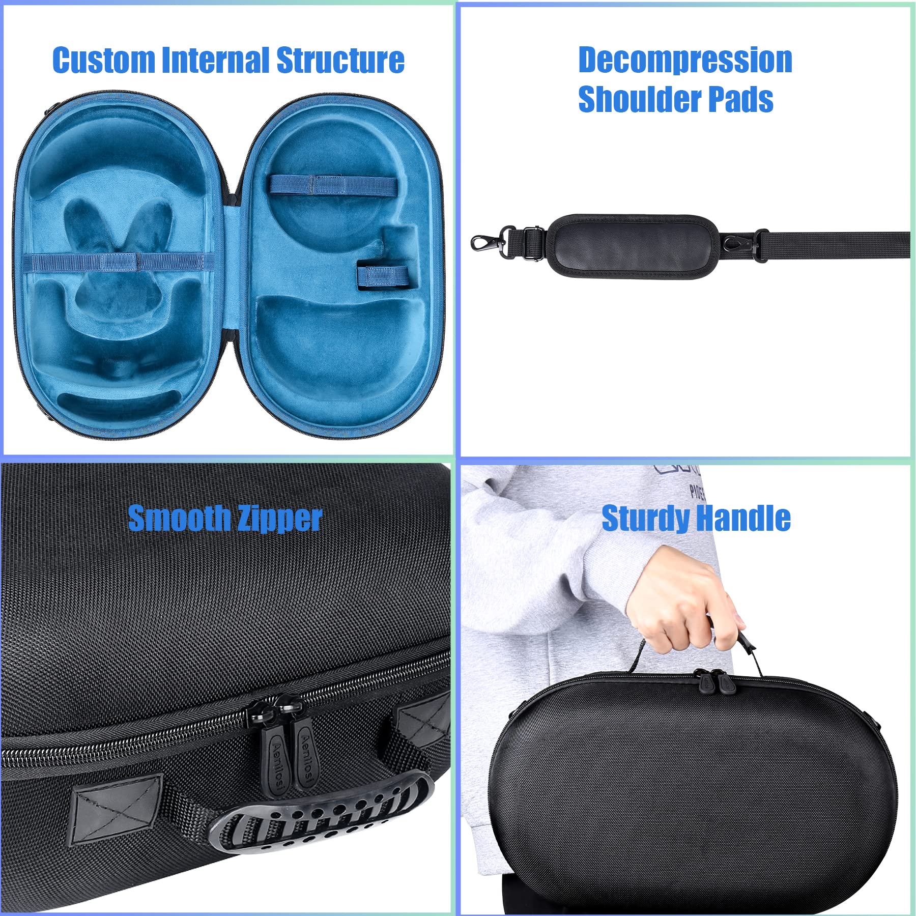Aenllosi Portable Carrying Case for Meta Quest Pro & Meta Quest 3 VR Headset (Black & Blue) - Protective Storage Bag for Travel, Gaming, and VR Accessories Organization