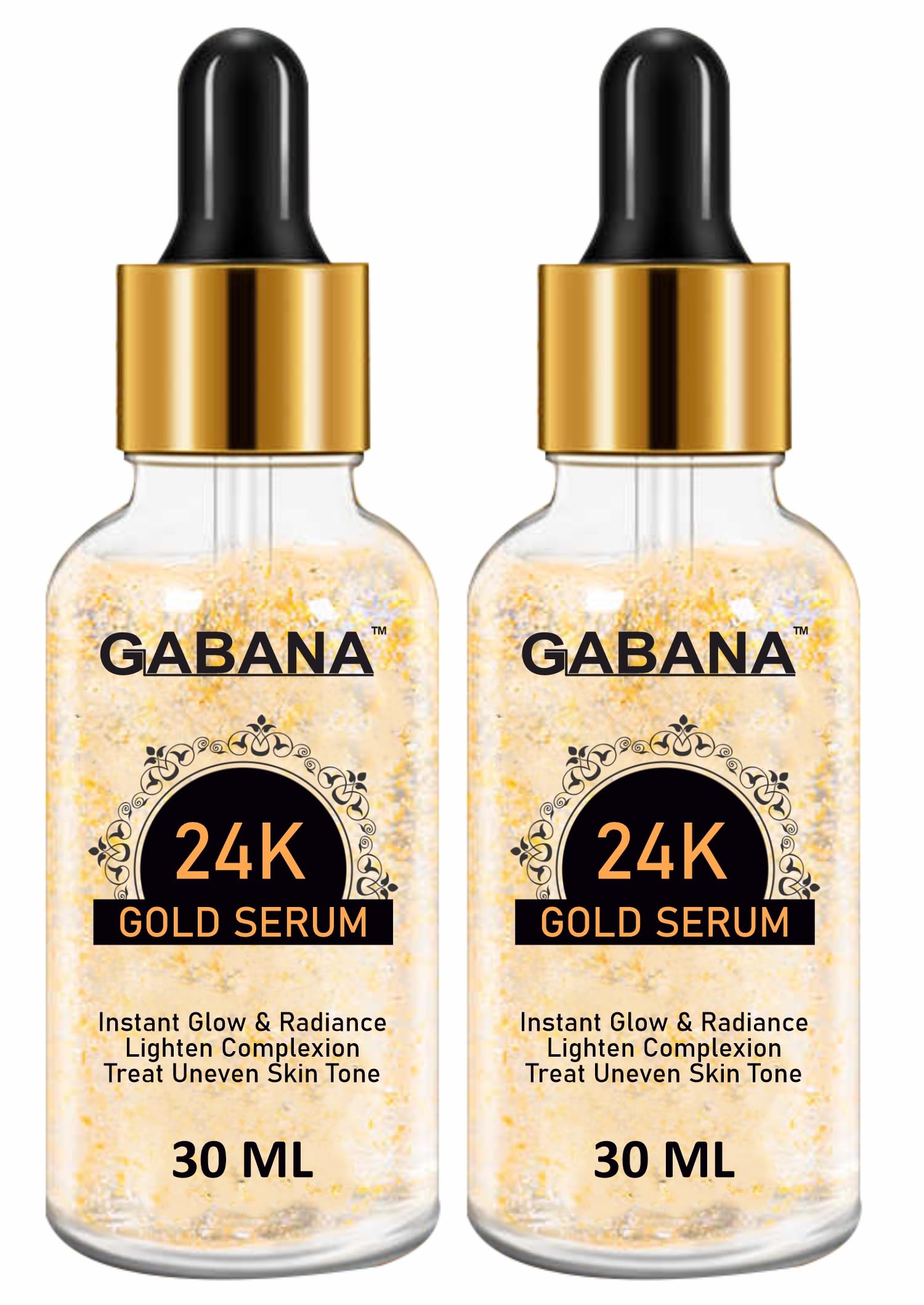 GABANA 24K Gold Serum for Face - Anti-Aging & Brightening Treatment (2 Pack, 30ml Each) | Reduces Acne, Dark Spots & Uneven Skin Tone | Daily Skincare Routine for Glowing Complexion | Perfect for Morning/Night Use & Travel