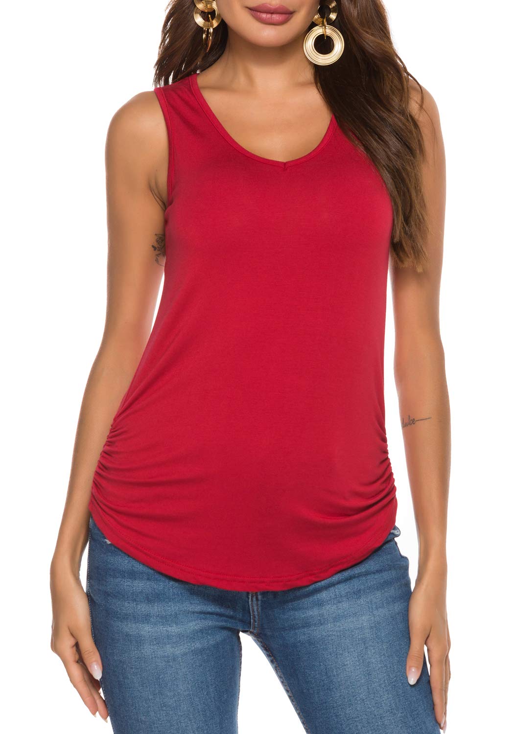 Hount Women's Summer Sleeveless V-Neck Tank Tops - Casual Blouse T-Shirts for Women - Perfect for Beach, Gym, Yoga & Everyday Wear