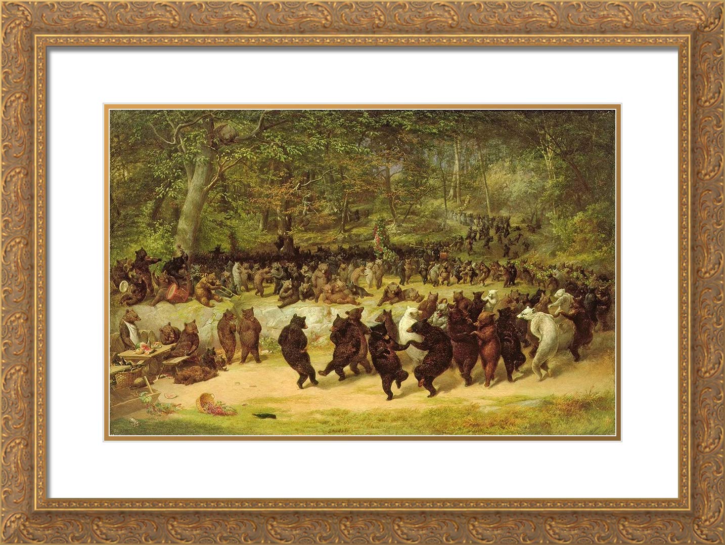 The Bear Dance by William Holbrook Beard - 18x14 Gold Ornate Framed & Double Matted Museum Art Print - Perfect for Home Decor, Office Wall Art, and Gift Giving