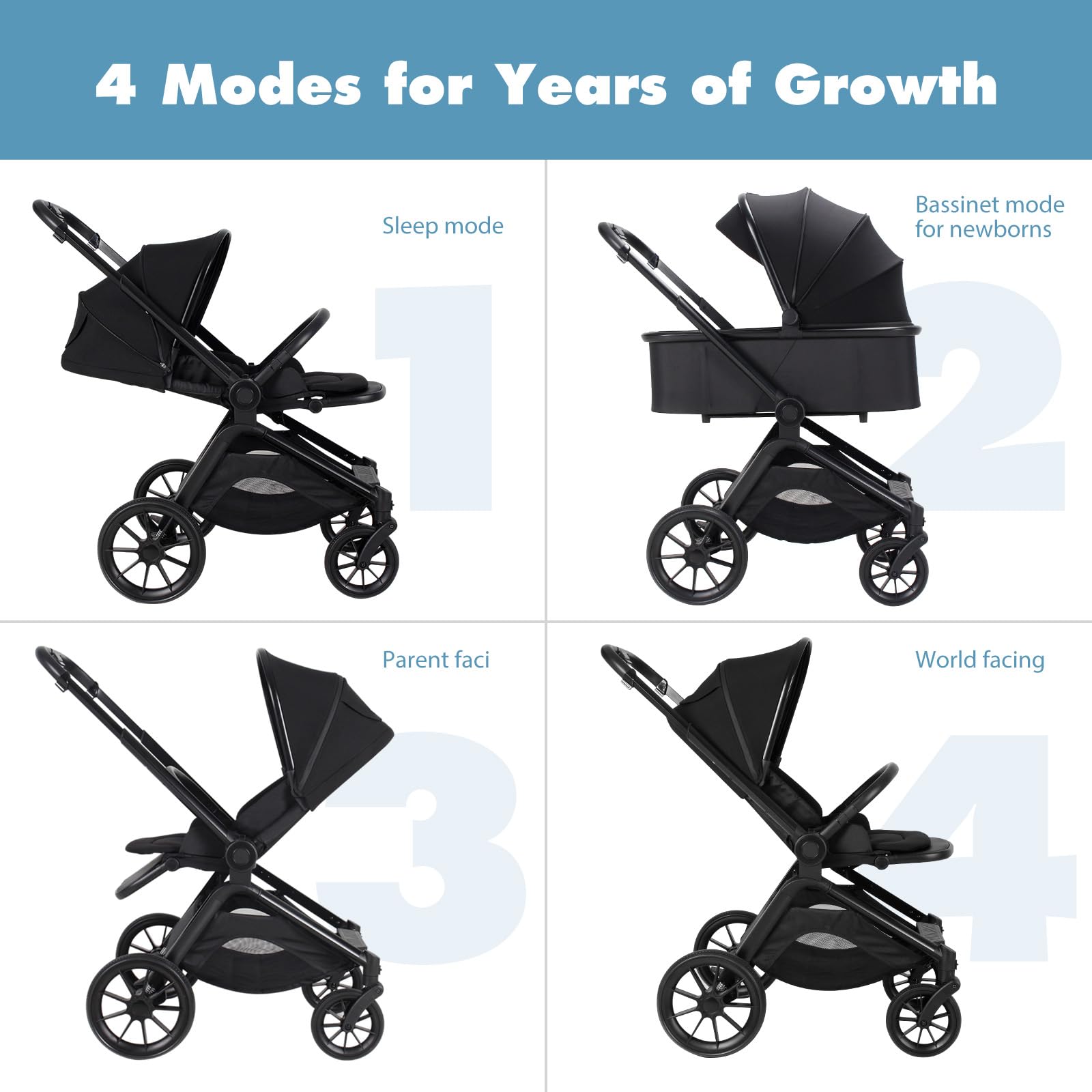 Premium Convertible Baby Stroller with Removable Bassinet & Reversible Seat - Full-Size Aluminum Frame for Smooth Gliding - Perfect for Park Walks, Shopping Trips & Family Outings