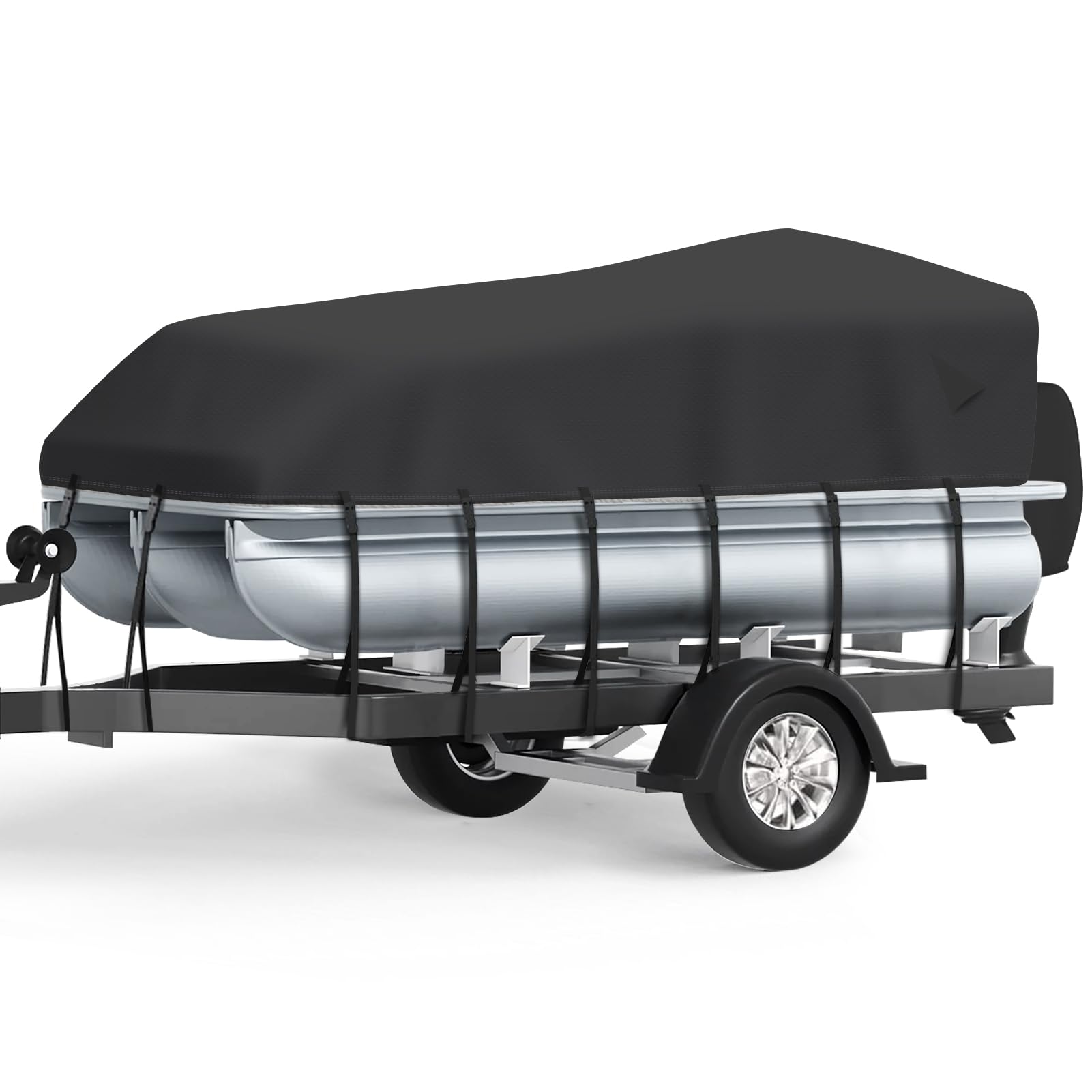 Heavy Duty Pontoon Boat Cover 21-24 ft - Upgraded Waterproof 1200D Marine Grade Canvas with Motor Cover - Fits 21ft, 22ft, 23ft, 24ft Pontoon Boats - Black - Perfect for Outdoor Storage, Winter Protection & All-Weather Boat Shelter