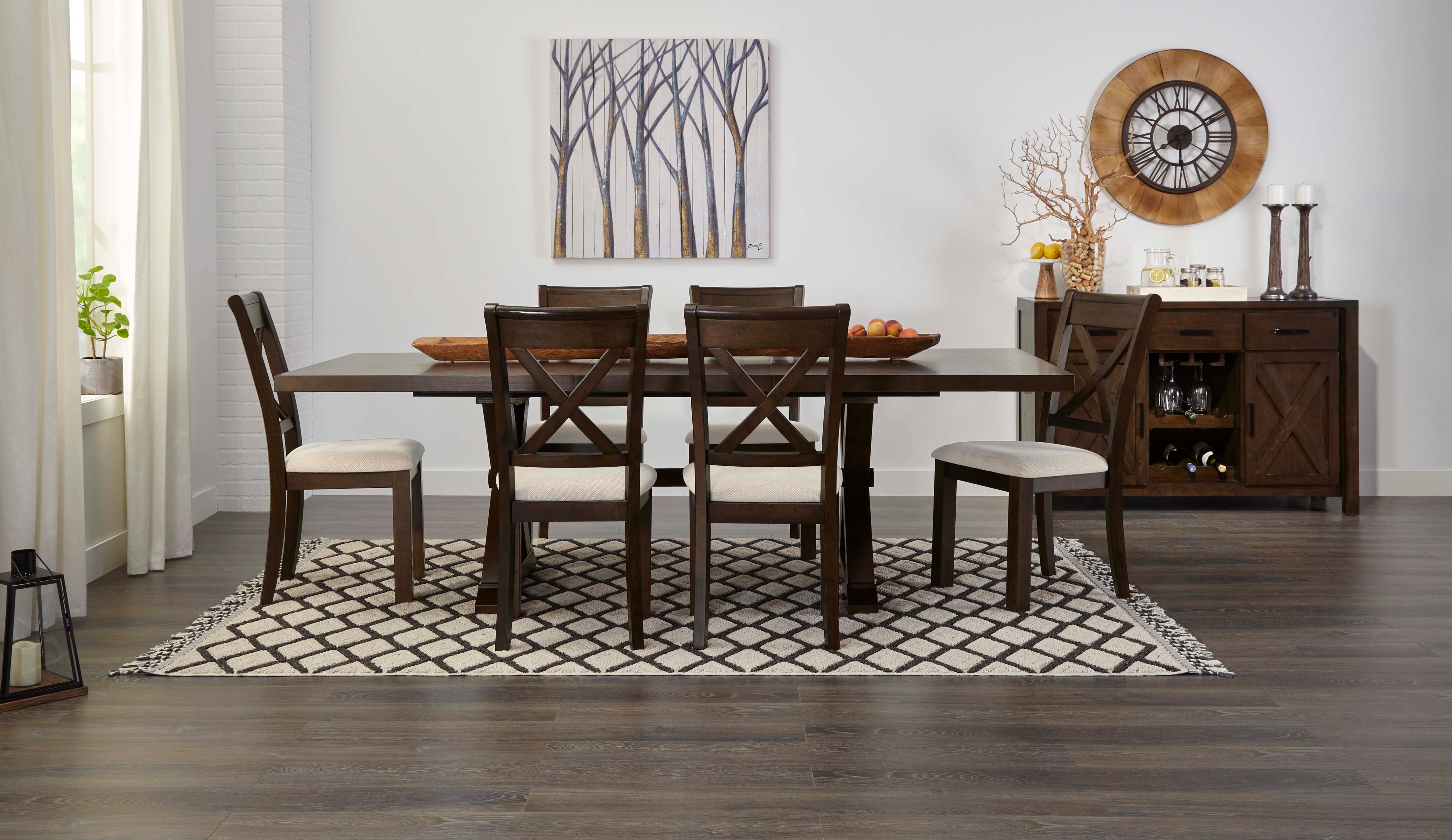 7-Piece Extendable Dining Table Set - Rustic Brown Finish - Expandable Kitchen Table with Chairs for Small Spaces - Perfect for Family Dinners & Entertaining Guests