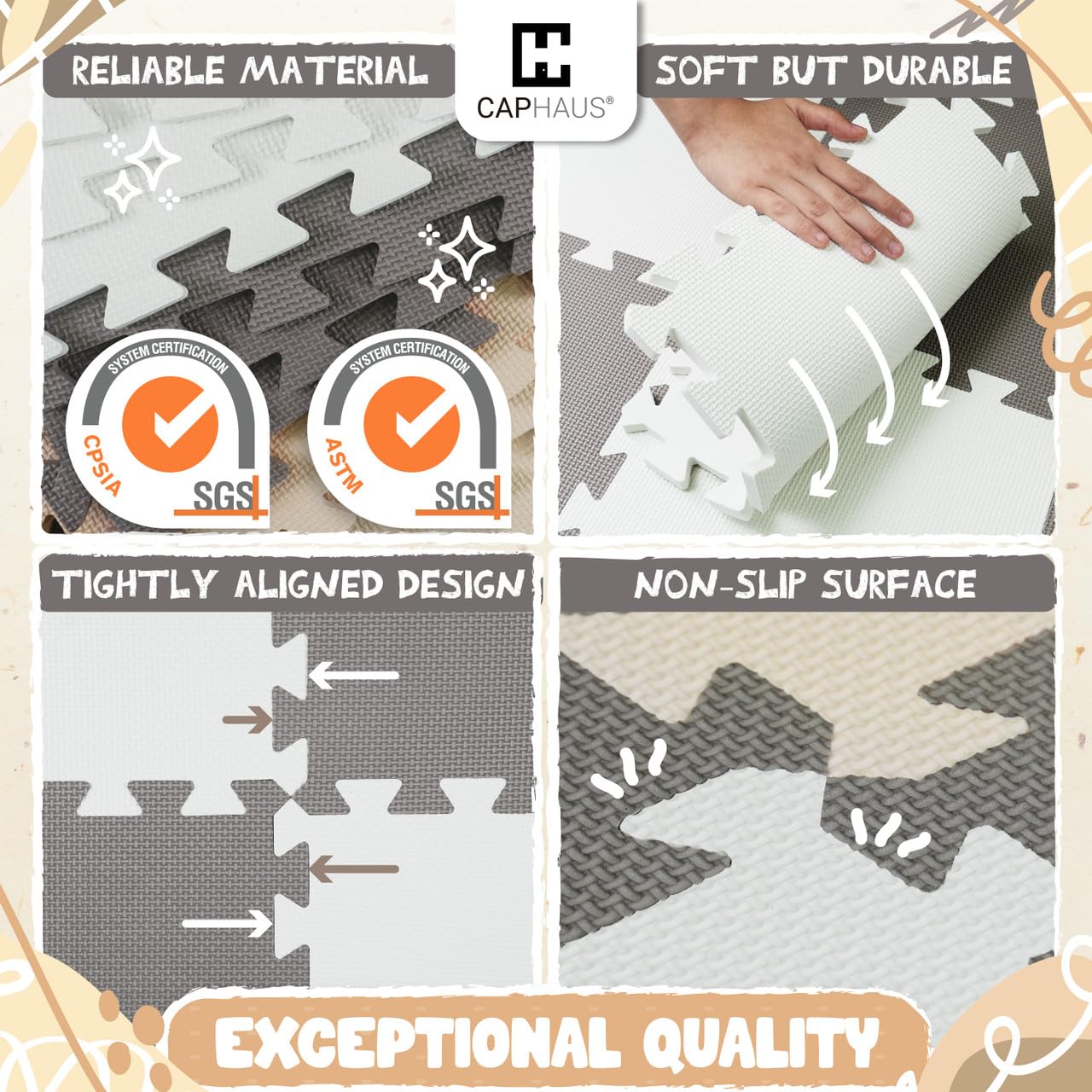 CAPHAUS Foam Puzzle Play Mat - Interlocking EVA Soft Foam Tiles for Kids & Toddlers (12