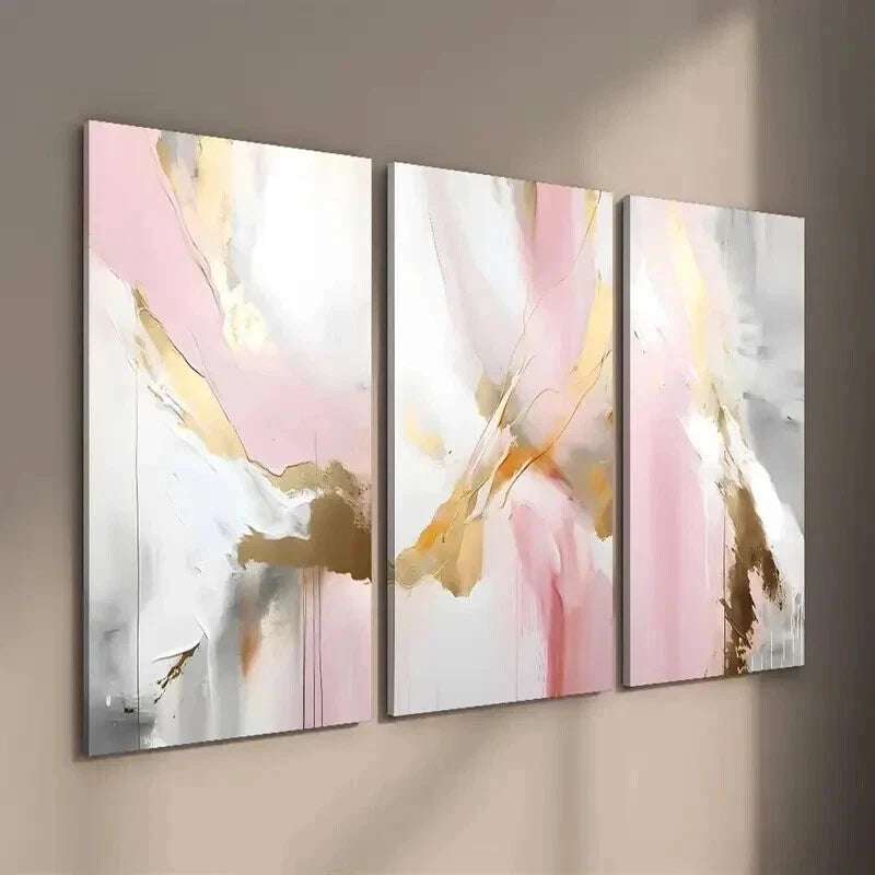 3-Piece Abstract Blush Pink and Gold Wall Art Set - Framed Canvas Paintings 50x70cm - High Quality Print - 100% Australian Made - Ready to Hang - Perfect for Living Room, Bedroom & Office Decor