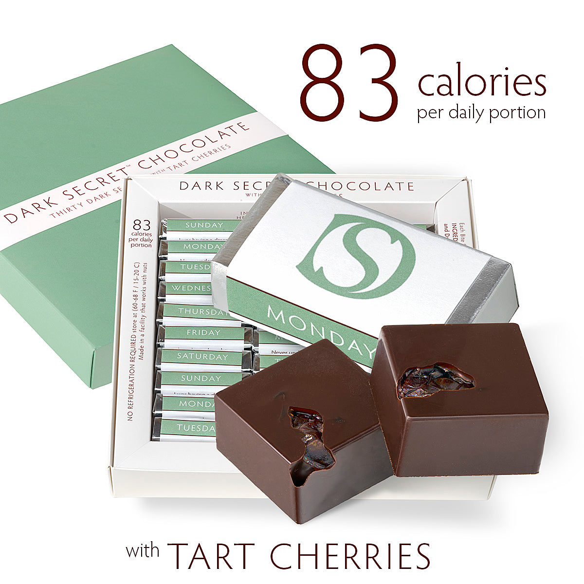 Dark Secret® Premium Dark Chocolate with Tart Cherries - 30-Day Supply Box | Gourmet Snacks for Gifting, Office Treats & Healthy Dessert Indulgence