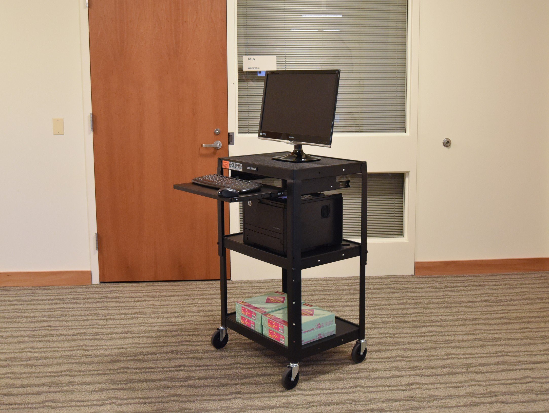 Luxor Adjustable Height Black Metal AV Cart with Pullout Keyboard Tray - Perfect for Classrooms, Offices, and Home Entertainment Systems