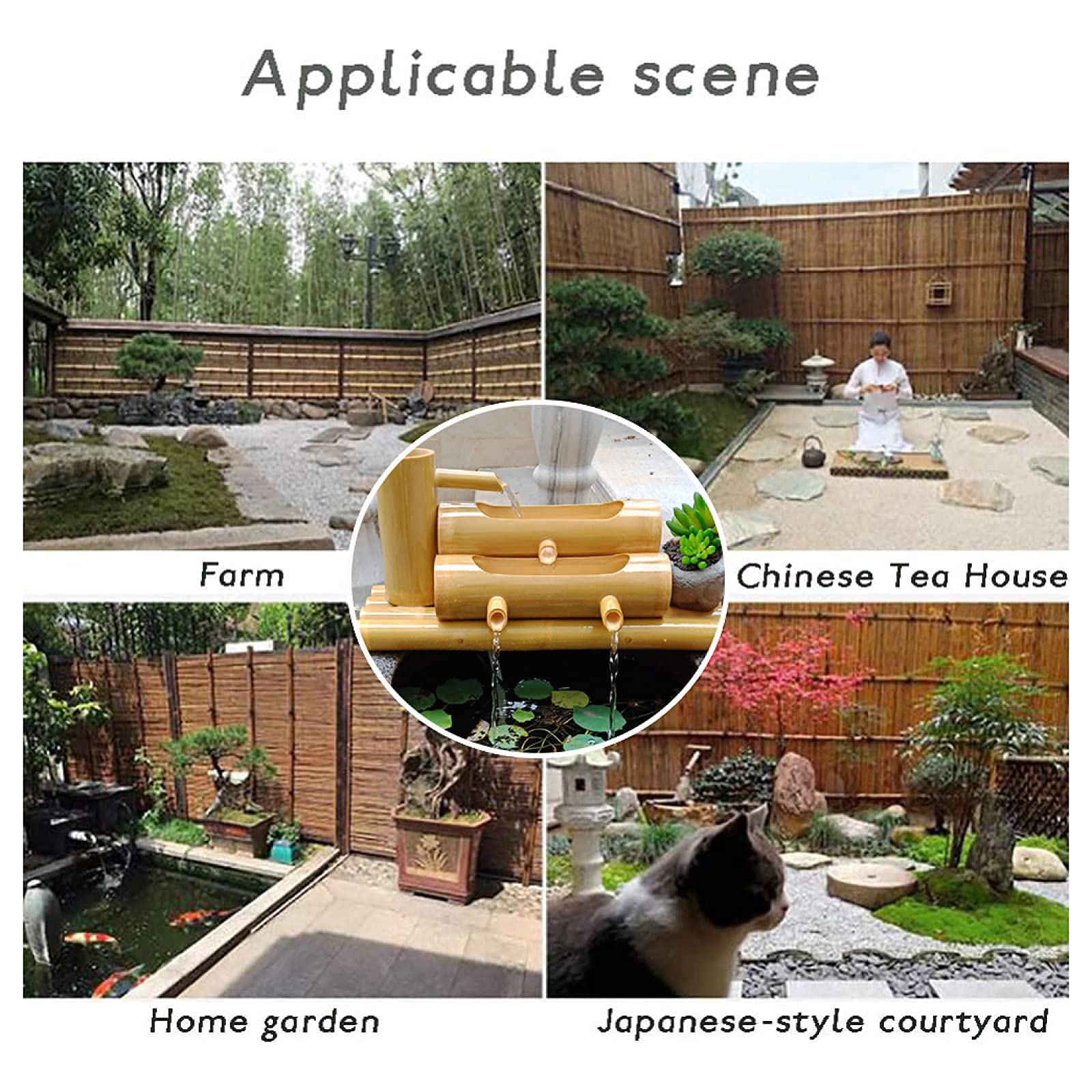 Solar Powered Bamboo Water Fountain - Outdoor Garden Decor, Feng Shui Wheel Feature for Home & Office Desktop | Relaxing Zen Water Feature for Patio, Yard & Workspace