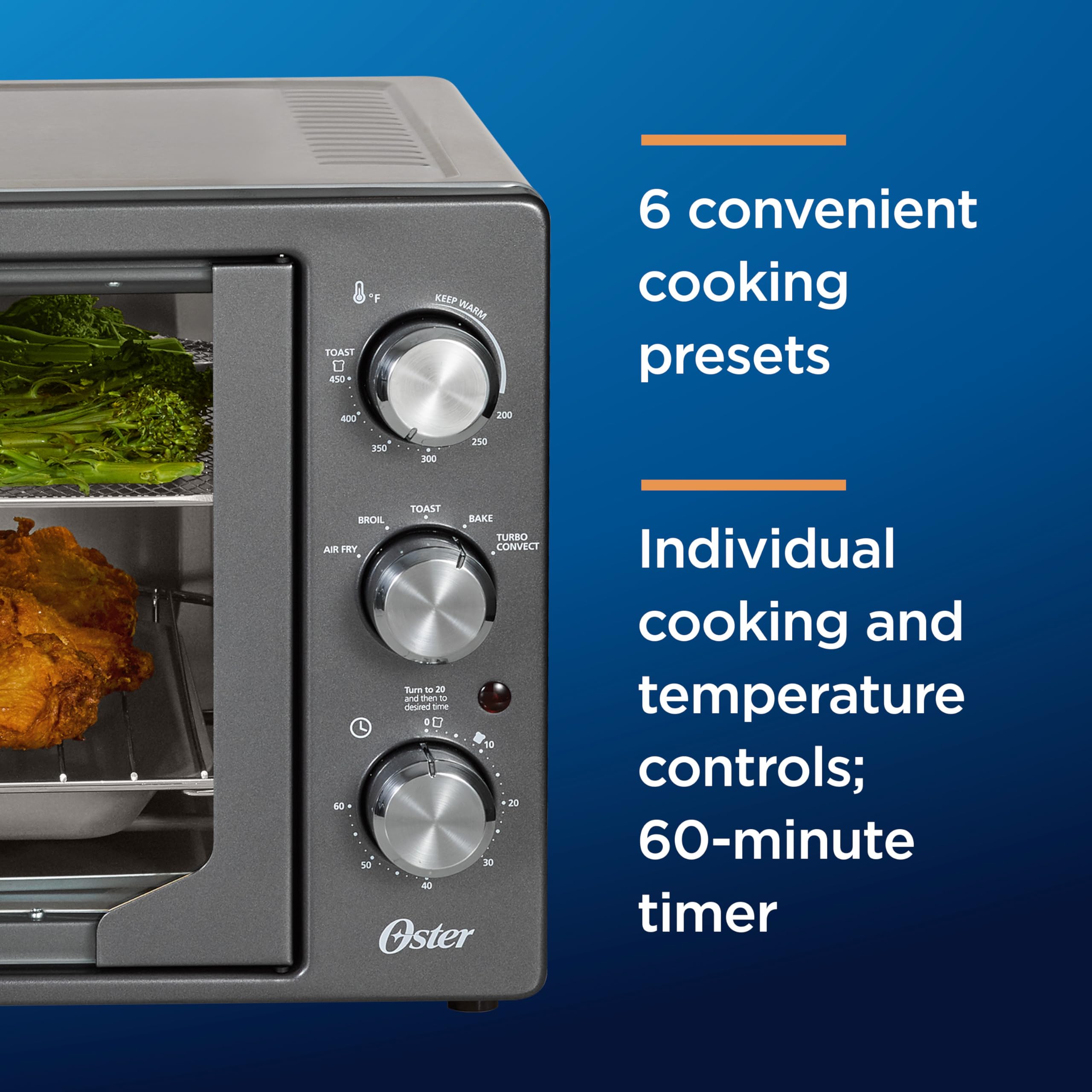 Oster Extra-Large French Door Air Fryer Countertop Oven - 10QT Stainless Steel with 60-Min Timer & 6 Cooking Functions | Energy Efficient Kitchen Appliance for Baking, Roasting, Toasting | Perfect for Small Families & Quick Meals