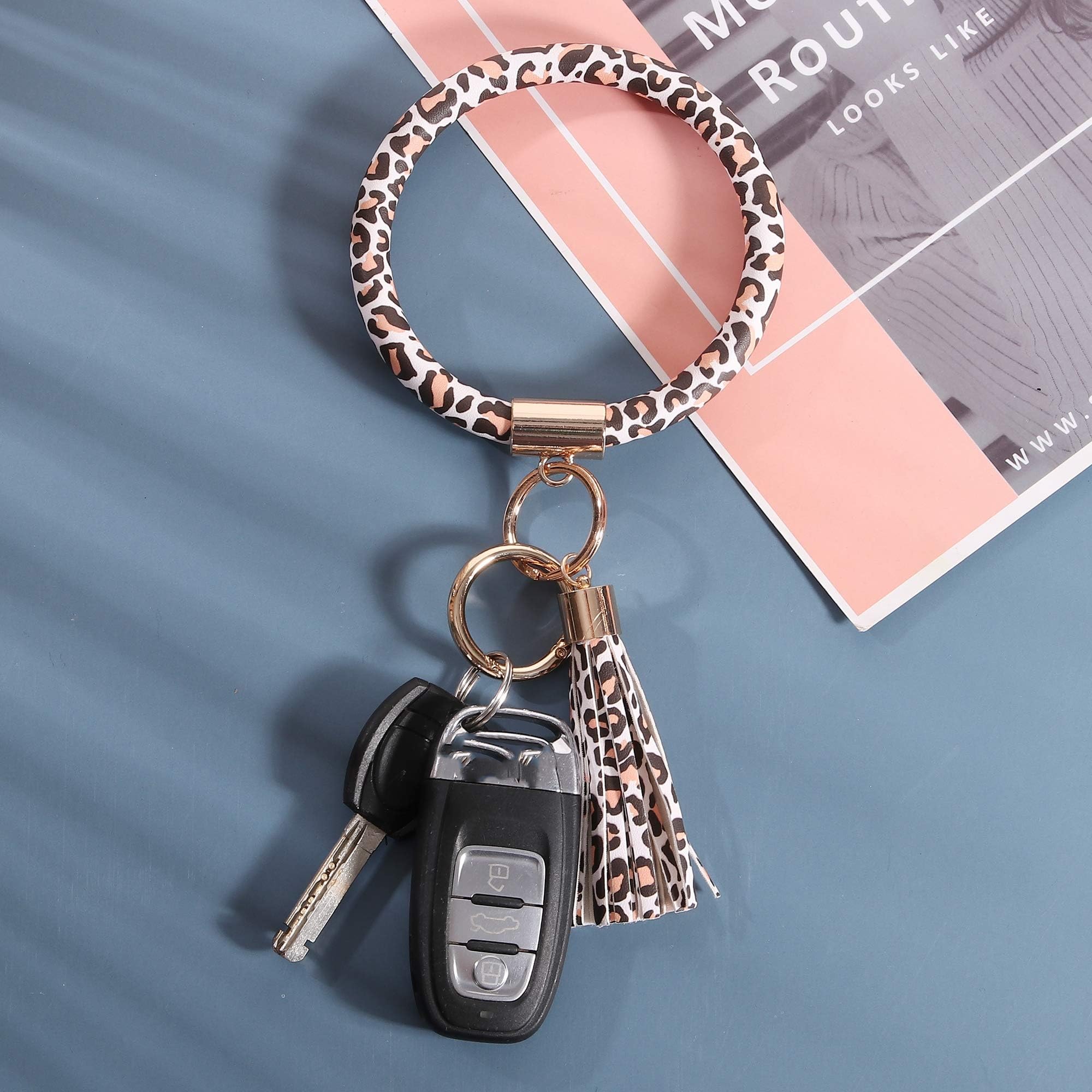 Coolcos Stylish Leather Key Ring Bracelet for Women - Portable Wristlet Keychain with Tassel, Key Holder Bangle - Perfect Gift for Everyday Use, Travel & Fashion Accessories