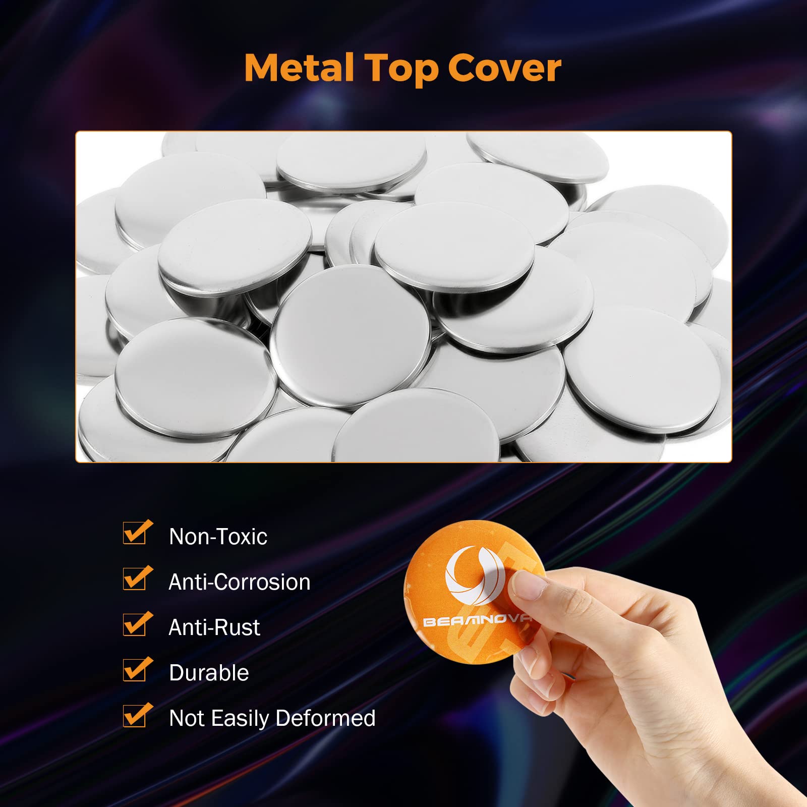 BEAMNOVA 100 Sets of 75mm (2.95 inch) Metal Button Parts Kit - Includes Reflective Back, Metal Top, Metal Clip Bottom & Plastic Film for Button Maker Machine - Perfect for DIY Crafts, Badge Making, and Custom Pins
