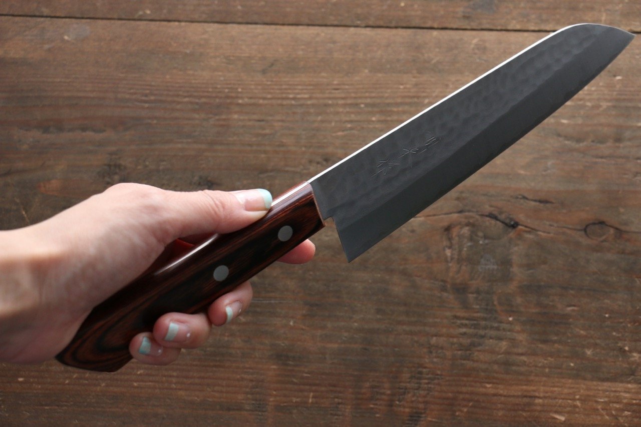 Premium Kunihira VG1 Hammered Santoku Knife 170mm with Mahogany Handle - Japanese Kitchen Knife for Slicing, Dicing & Chopping Vegetables, Meat & Fish - Perfect for Home Chefs & Professional Kitchens