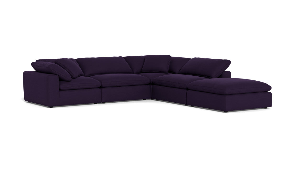 Fluffy 4-Piece Sectional Sofa with Ottoman - Modern L-Shaped Couch Set for Living Room, Family Room & Small Spaces - Soft Fabric Upholstery, Comfortable Seating for Relaxing & Entertaining