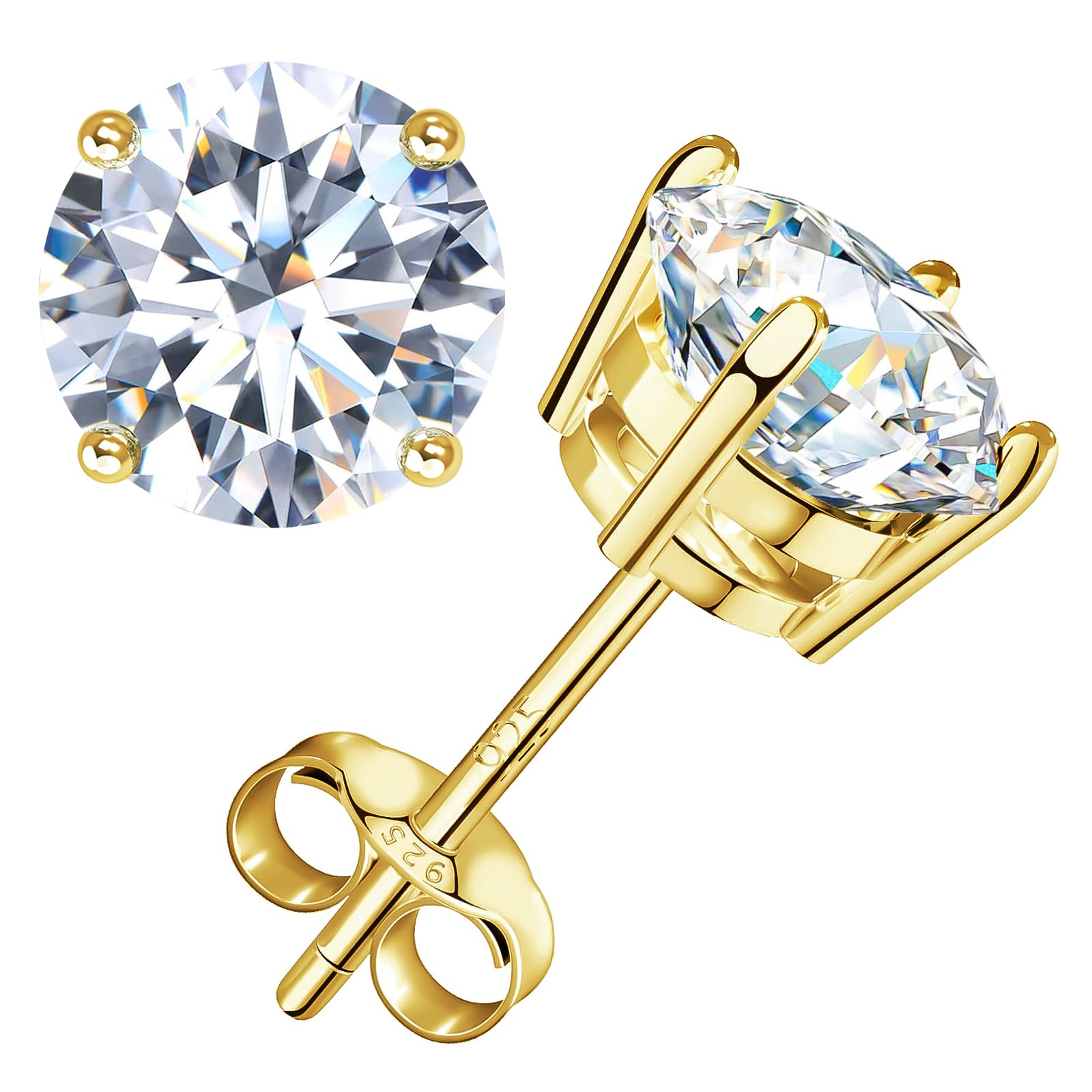 BREN Moissanite Stud Earrings S925 Sterling Silver & 18k White Gold Plated, D Color Brilliant Round Cut Imitation Diamond Earrings for Men & Women - Perfect for Weddings, Anniversaries, and Everyday Elegance