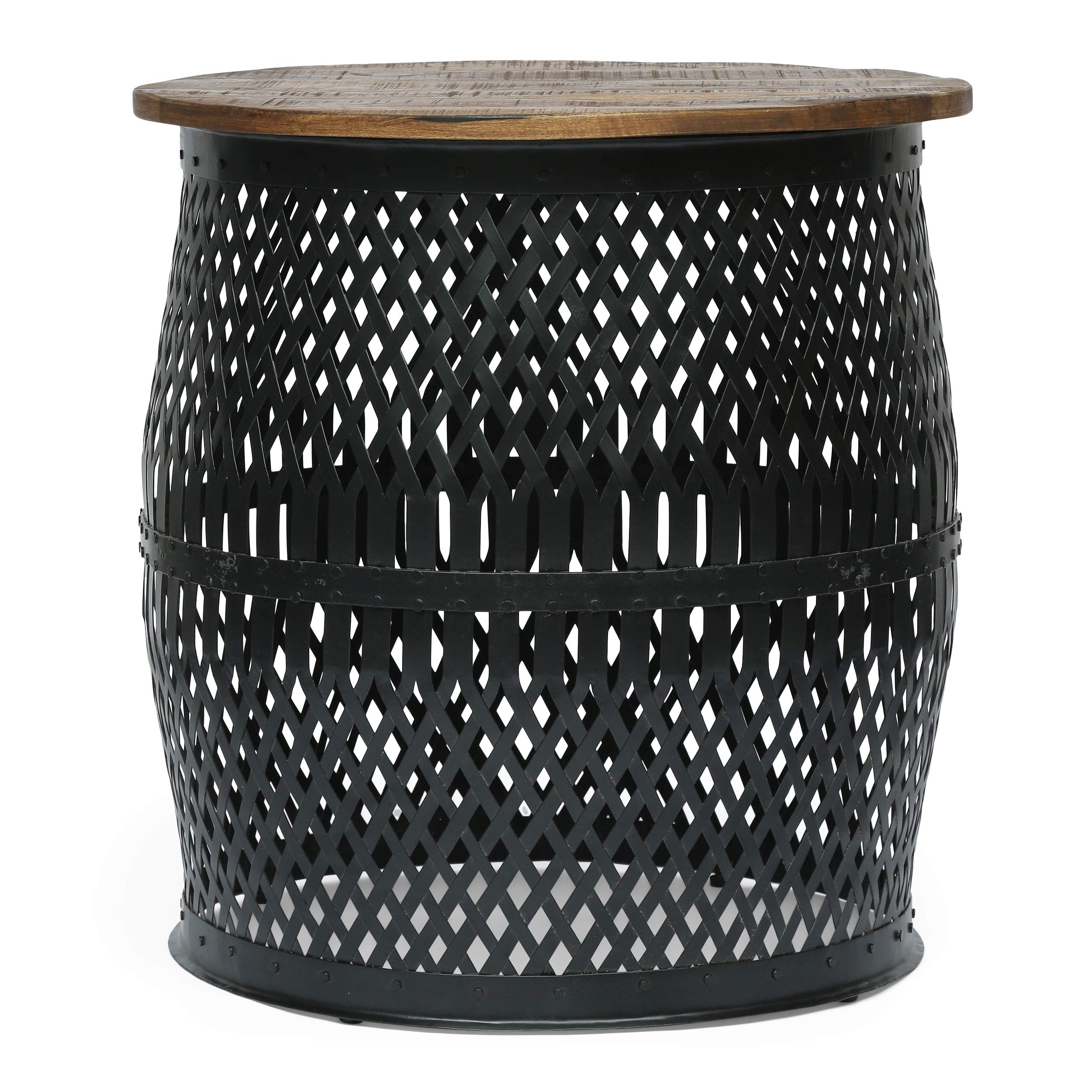 Christopher Knight Home Niver Handcrafted Lace Cut Side Table - Mango Wood and Iron - Natural/Black - Elegant End Table for Living Room, Bedroom, or Office Decor