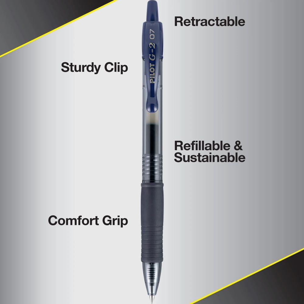 Pilot G2 Premium Gel Roller Pens 0.7mm Fine Point - Navy Blue 12-Pack for Office, School & Note Taking - Smooth Writing Gel Ink Pens for Professionals & Students