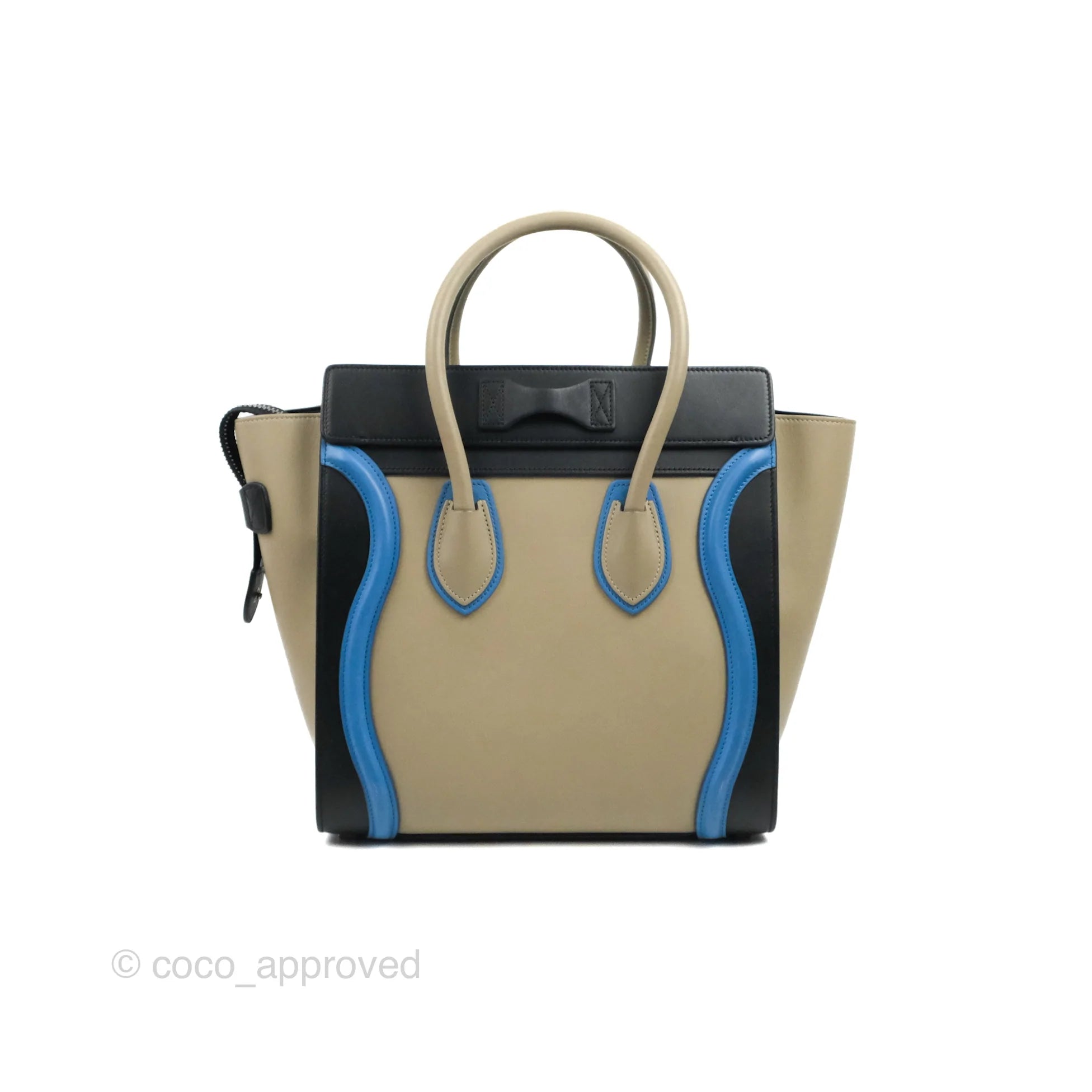 Celine Micro Luggage Bag in Taupe, Blue & Black Calfskin Leather - Perfect for Work, Travel & Everyday Luxury Handbag