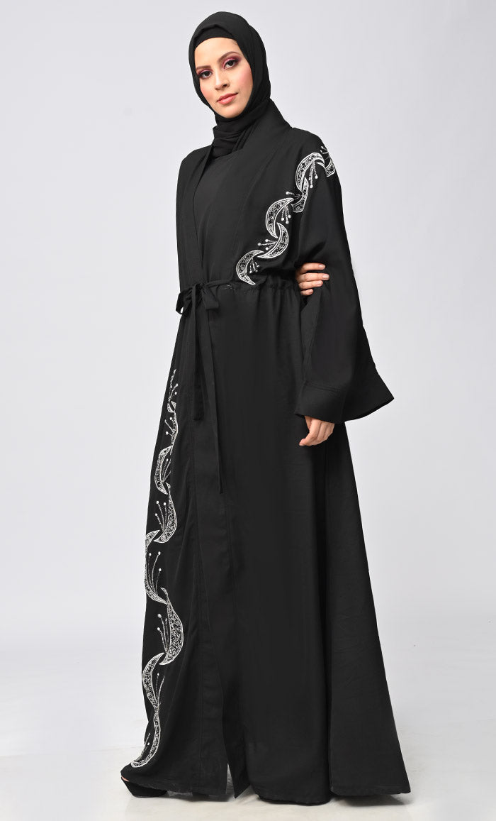 Modest Islamic Embroidered Detailing Shrug Bisht - Elegant Abaya Cover for Women - Perfect for Prayer, Weddings & Special Occasions