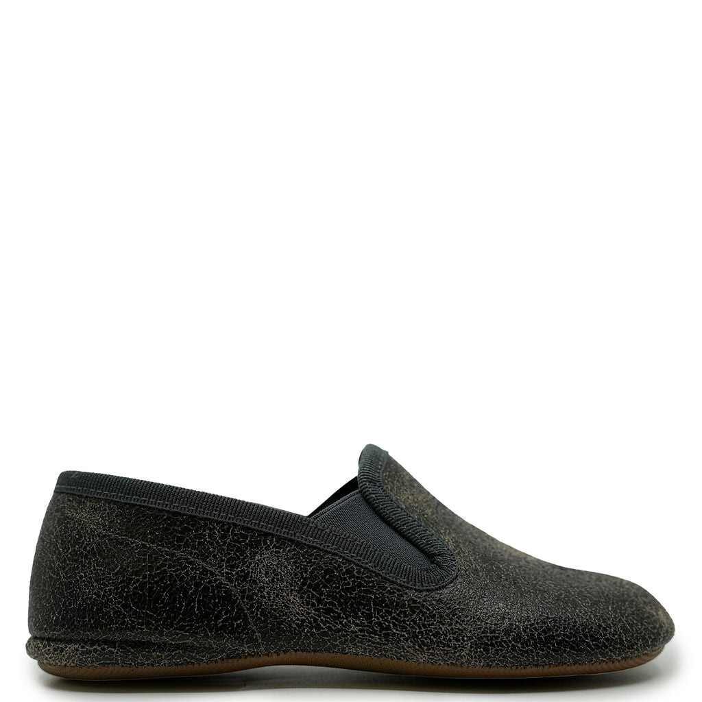 Pepe Black Cracked Leather Slipper Loafers for Men - Comfortable Casual Shoes for Home, Office & Travel
