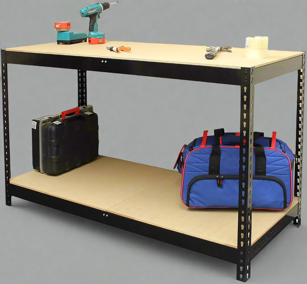 2 Tier Heavy Duty Steel Workbench - Sturdy Garage & Workshop Table with Storage Shelves | Model WB12060 | Perfect for DIY Projects, Auto Repair & Home Workshops