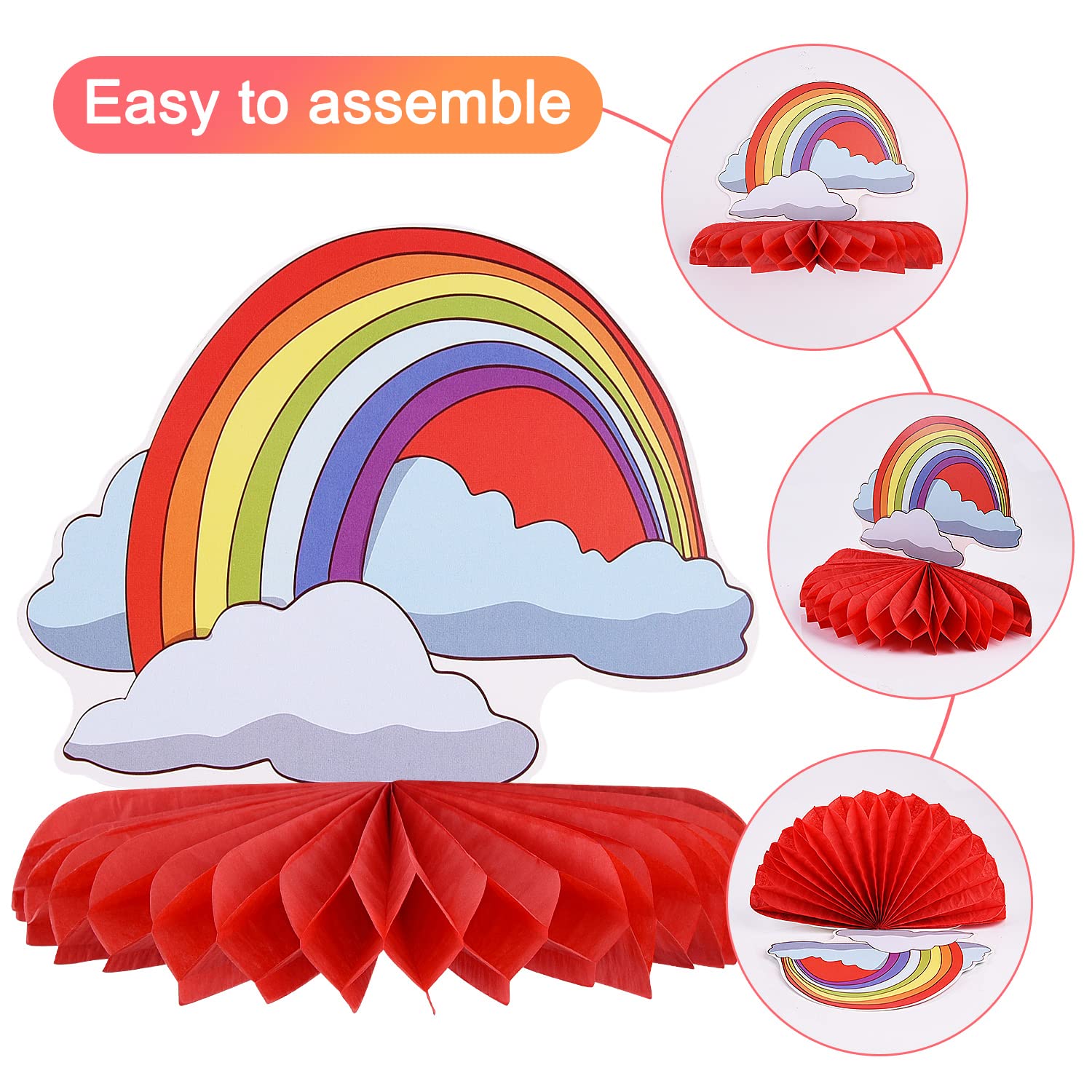 9Pcs Rainbow Honeycomb Party Decorations - Boho Baby Shower Centerpieces, Birthday Party Decor for Kids, Rainbow Cloud Table Decor - Perfect for Baby Showers, Birthday Parties & Rainbow Themed Events