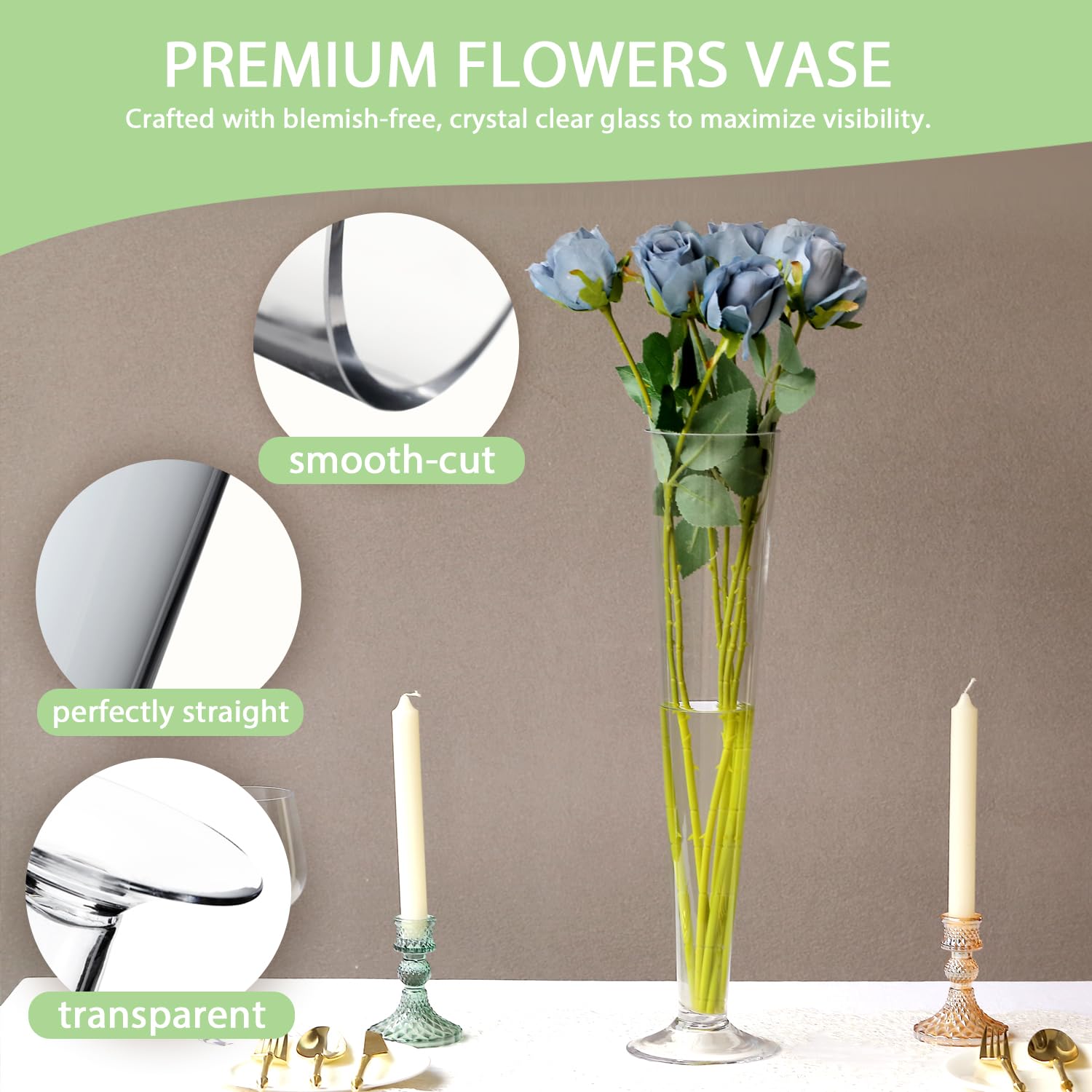 Set of 6 Clear Glass Trumpet Vases - 16