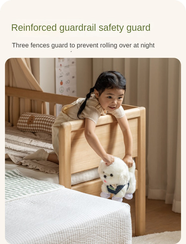 Solid Wood Poplar Kids Bed with Guardrail - Safe & Sturdy Toddler Bed for Nursery, Bedroom, or Playroom
