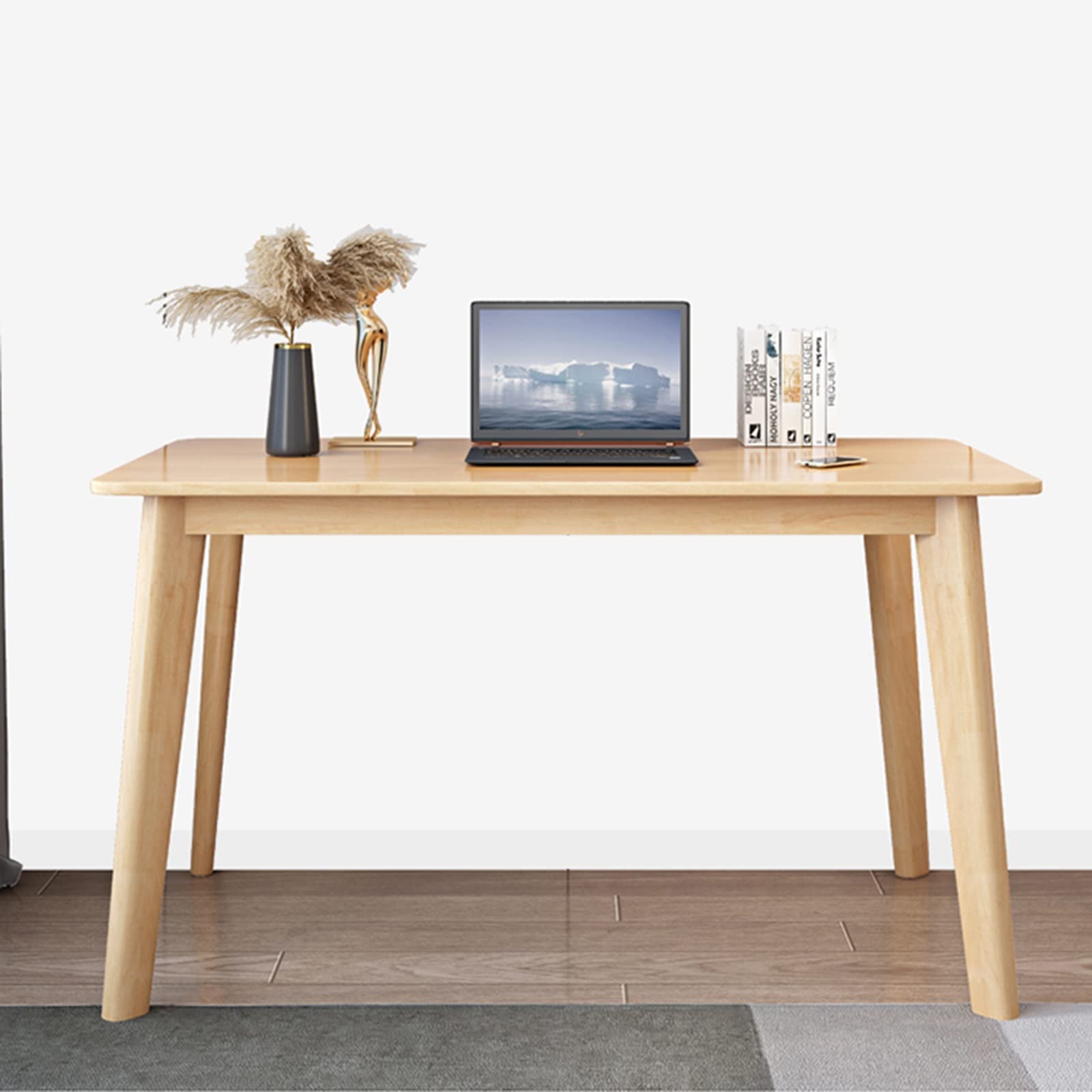 Solid Wood Computer Desk 120x55x75cm - Modern Home Office Desk for Students, Writing, Gaming & Small Spaces - Durable Study Desk for Bedroom, Apartment & Workspace (Wood Color)