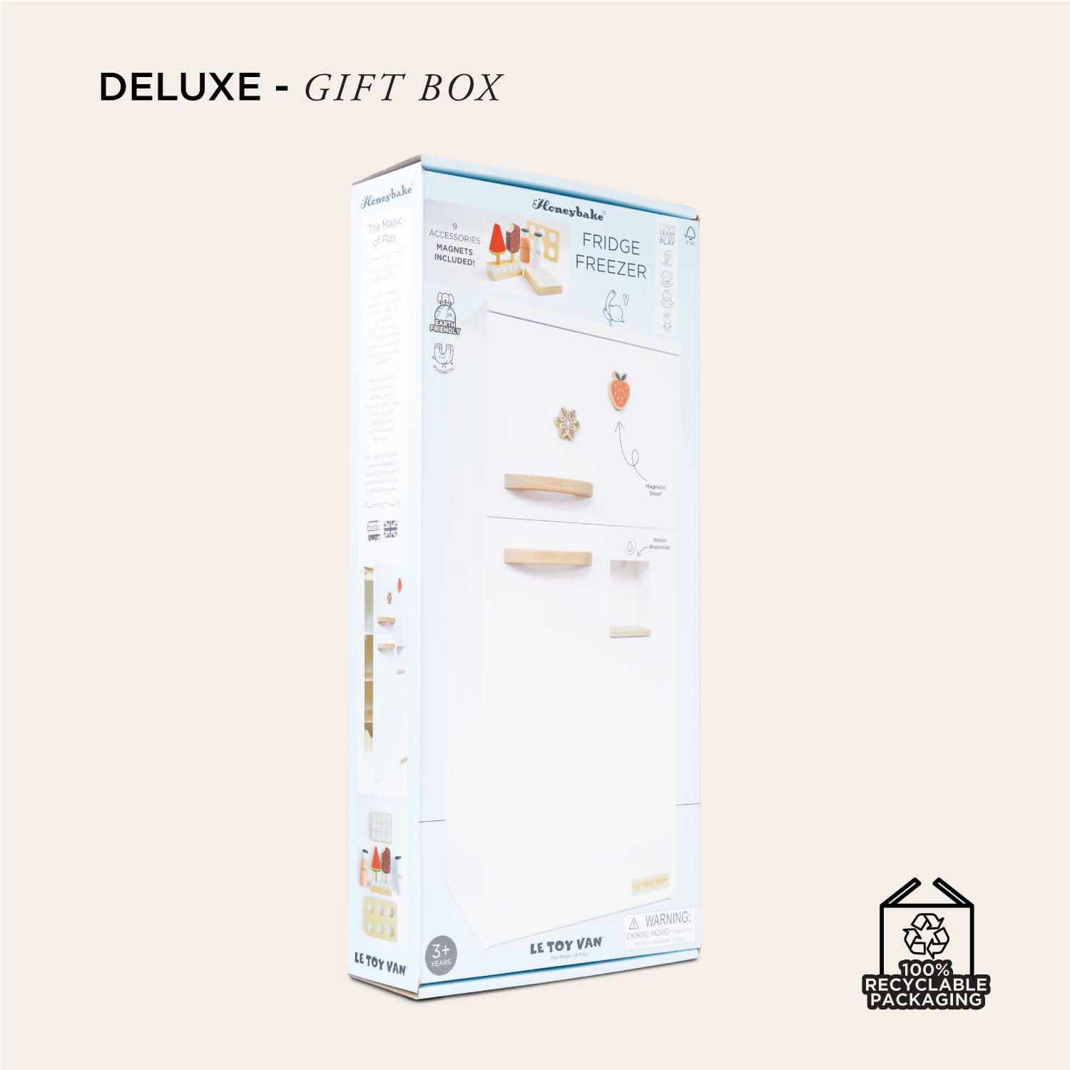 Le Toy Van Wooden Pretend Play Fridge Freezer Set - Grand Free Standing Refrigerator & Freezer with Accessories - Montessori Learning Toy for Kids Ages 3+ - Perfect for Imaginative Play, Kitchen Role Play & Early Childhood Development
