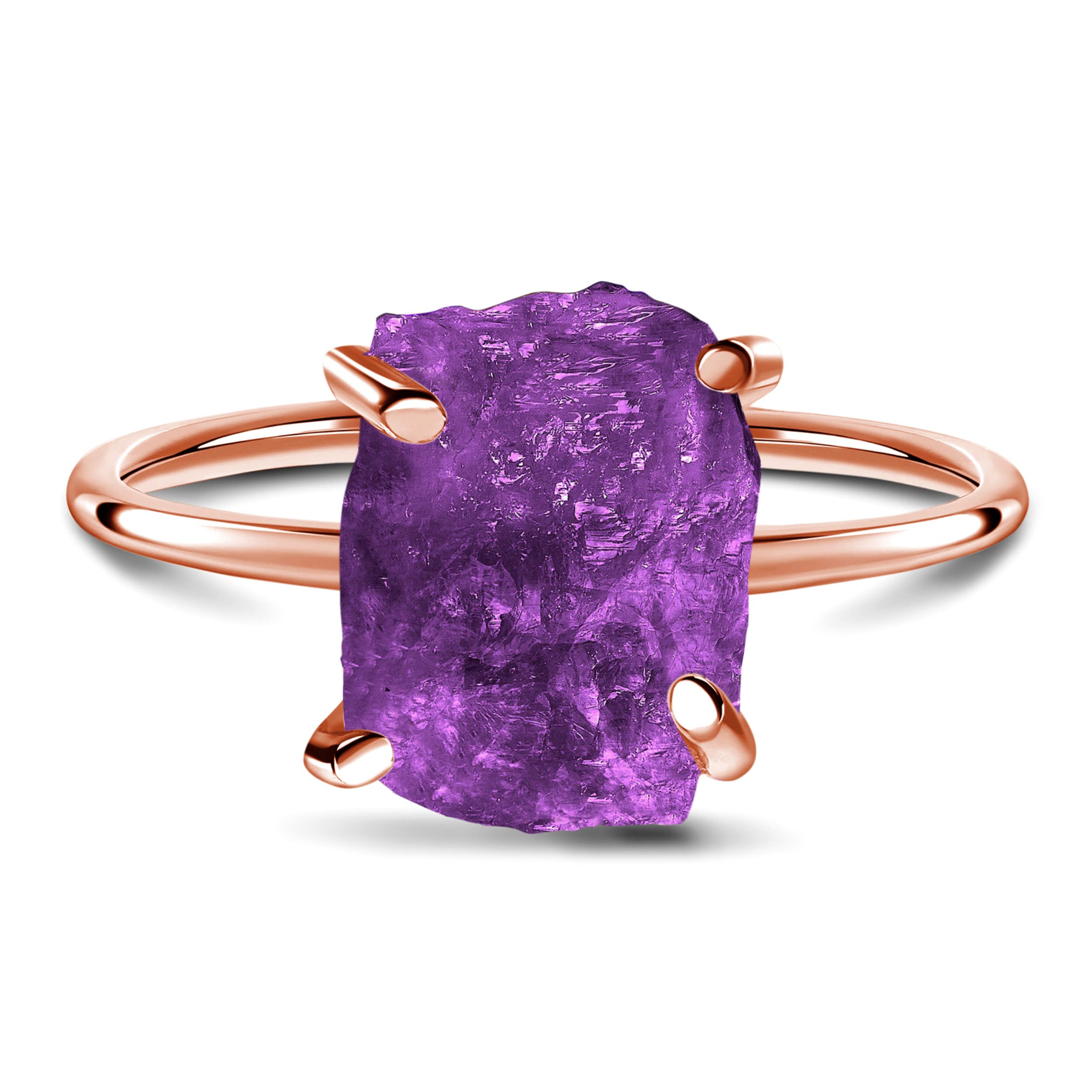 Moon Magic - Genuine Moonstone, Amethyst & Rose Quartz Rings in 925 Sterling Silver & 18K Rose Gold - Raw Crystal Jewelry for Women | Perfect for Everyday Wear, Spiritual Healing & Gift Giving