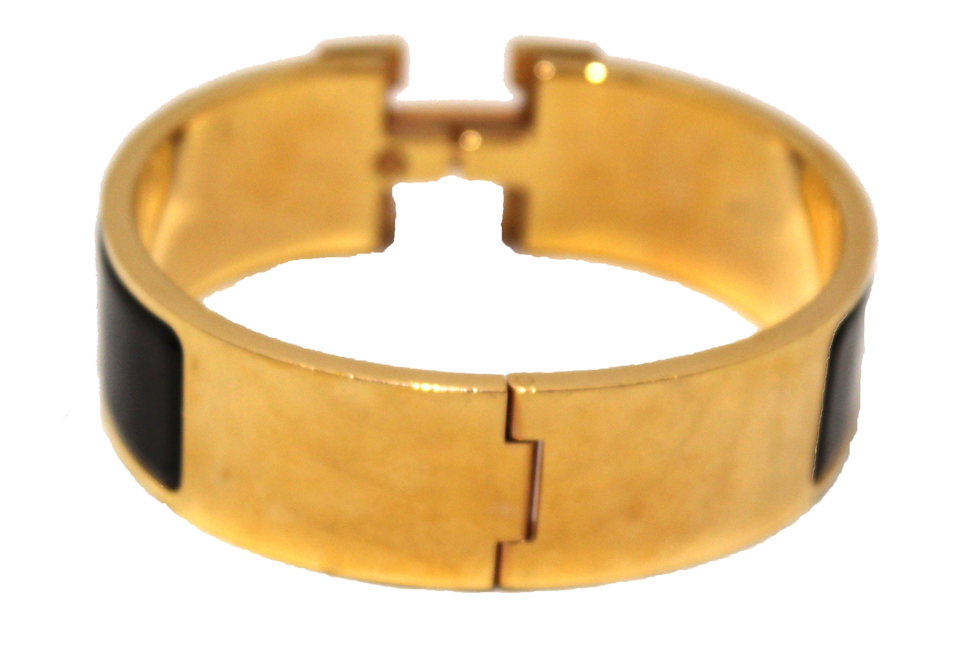 Authentic Hermes Black Enamel Gold Plated Wide Clic Clac H GM Bangle Bracelet for Women - Luxury Fashion Jewelry Gift for Birthday, Anniversary & Special Occasions