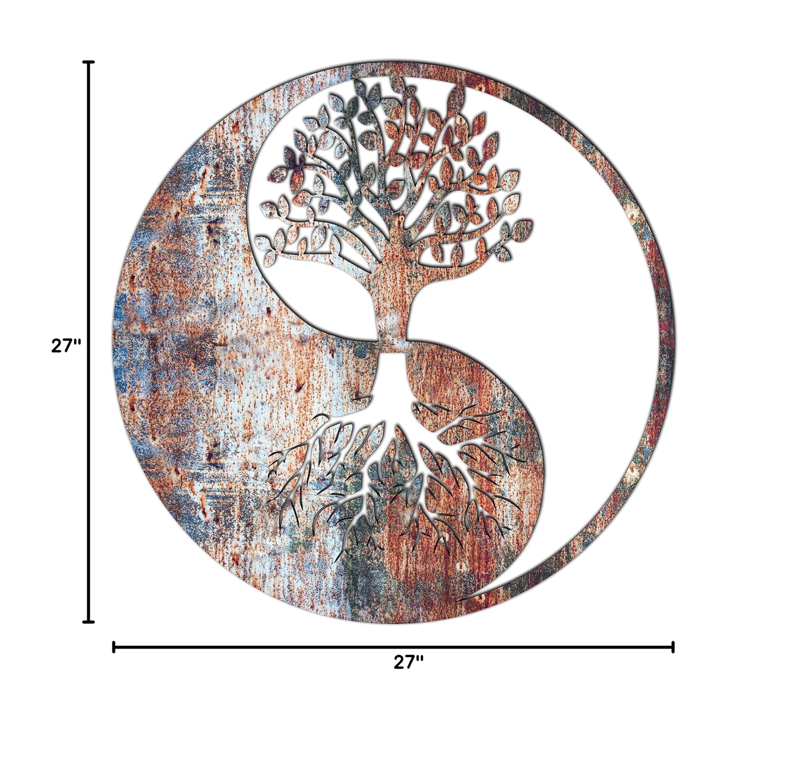 Venovez Yin Yang Wall Art - Wood & Metal Tree of Life Decor for Home & Office - 27
