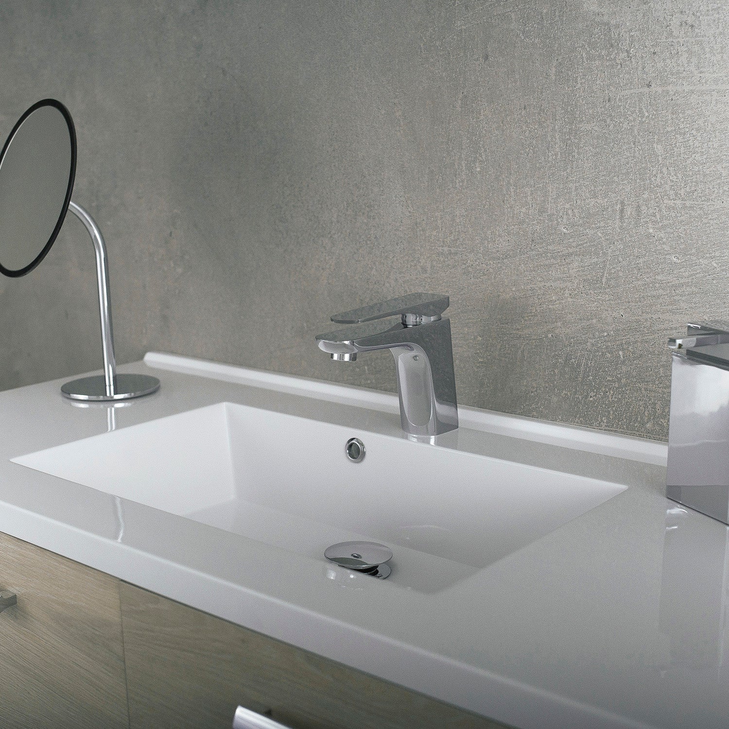 DAX 805A Single Handle Bathroom Sink Faucet - Solid Brass Construction, 6 7/8 x 5 5/16 Inches - Modern Waterfall Spout for Bathroom Vanity, Powder Room & Guest Bath Installation