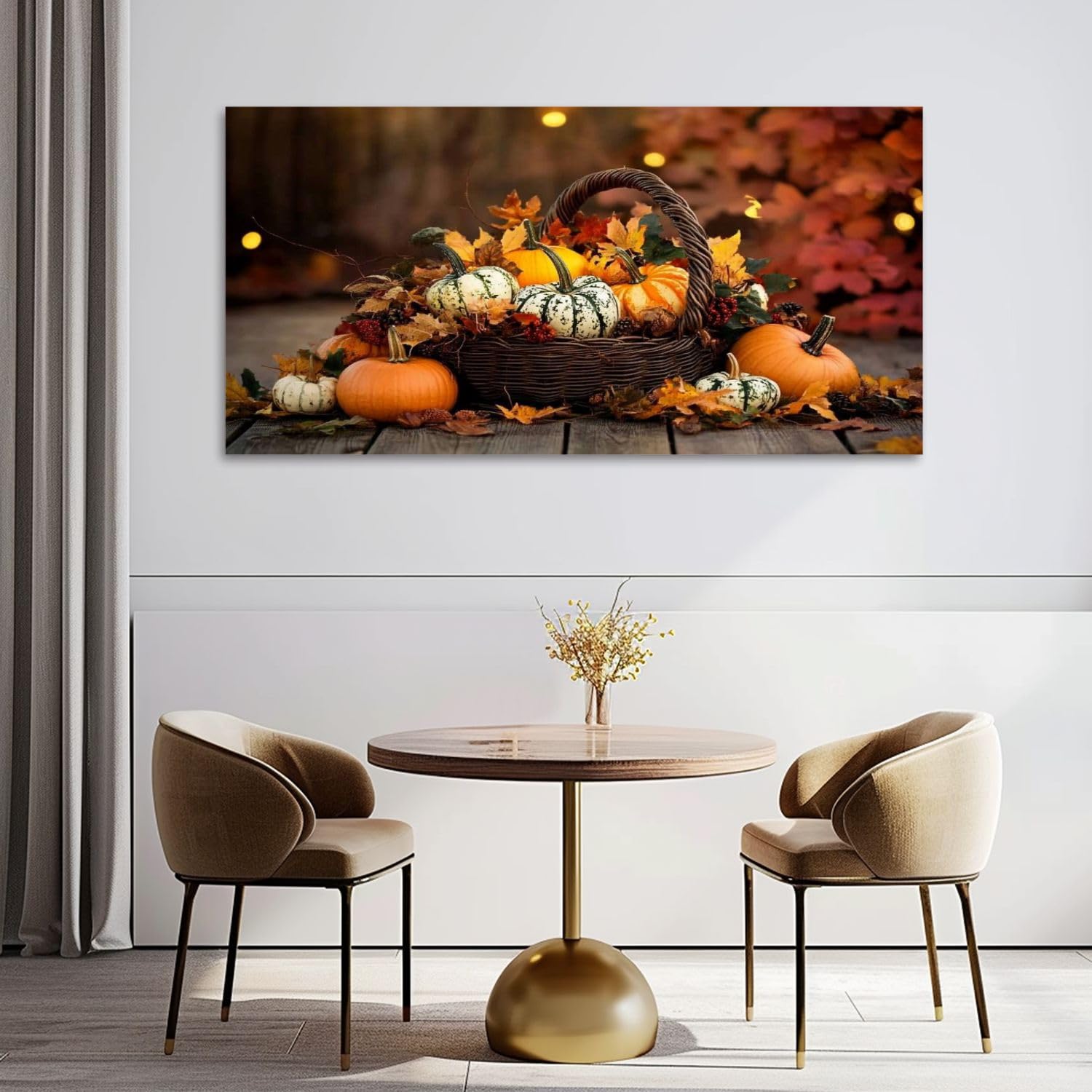 Autumn Harvest Canvas Wall Art - Thanksgiving Pumpkin & Cornucopia Framed Painting 20x40 Inches - Perfect for Office, Living Room, Bedroom Decor | Seasonal Home Wall Decor for Fall Thanksgiving