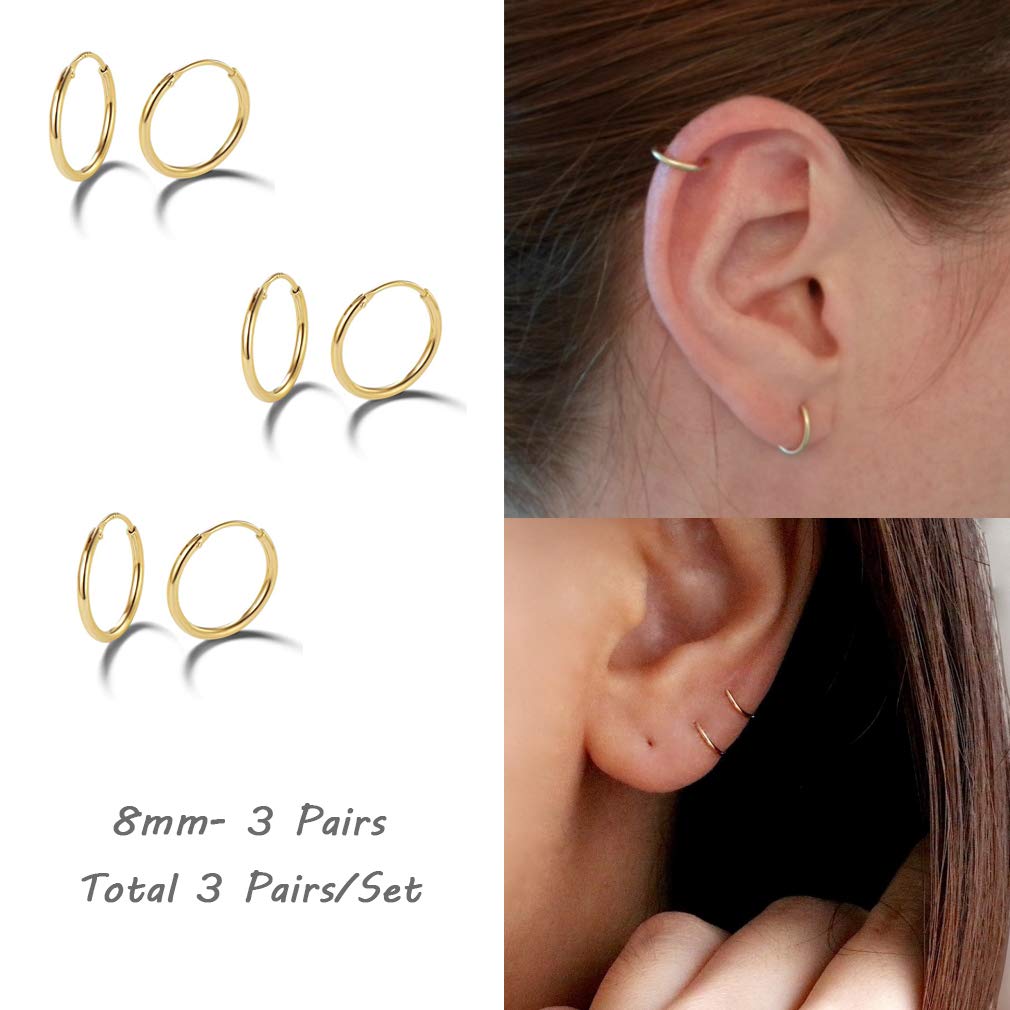 EPIRORA 925 Sterling Silver Hoop Earrings Set - 3 Pairs Small Cartilage Earrings for Women & Men, Hypoallergenic Tragus, Nose & Lip Rings | Perfect for Everyday Wear, Gifts & Body Piercing Jewelry
