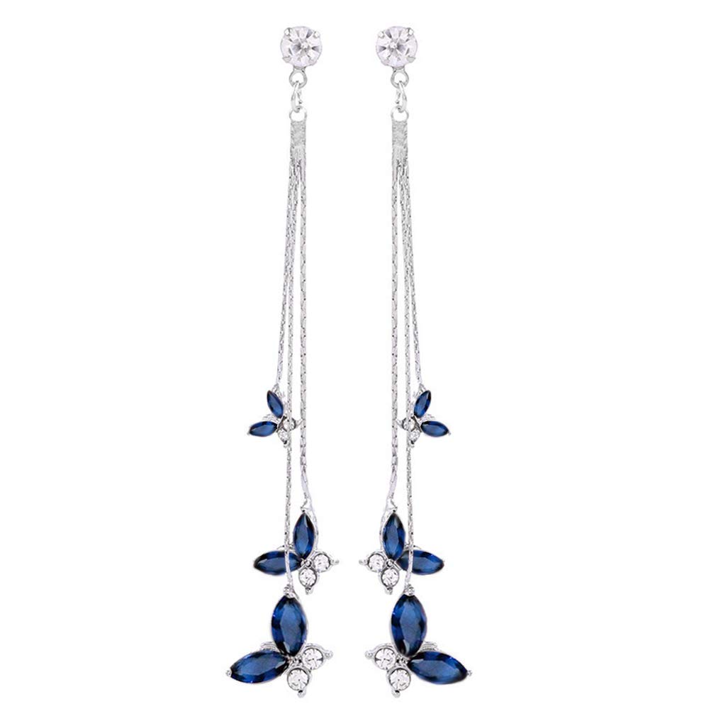 Zircon Butterfly Tassel Earrings for Women - Long Dangle Earrings with Crystal & Imitation Pearl - Rhinestone Drop Earrings for Party, Wedding & Evening Wear