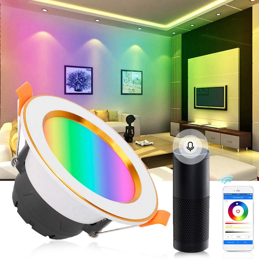 7W RGB+W Smart WiFi LED Downlight - Alexa & App Voice Controlled Recessed Ceiling Light for Valentine's Day & Carnival Decor | Perfect for Bedroom, Kitchen, Living Room Smart Home Lighting