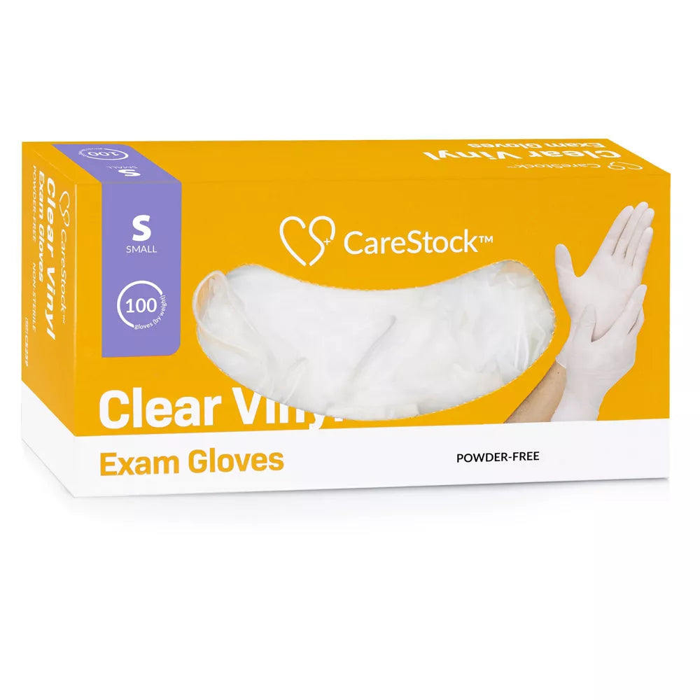 **CareStock Vinyl Exam Gloves - Ultra Strong, Slip-Resistant Textured Grip - Disposable Powder-Free Medical Gloves (Clear) - Ideal for Healthcare, Food Handling & Cleaning**