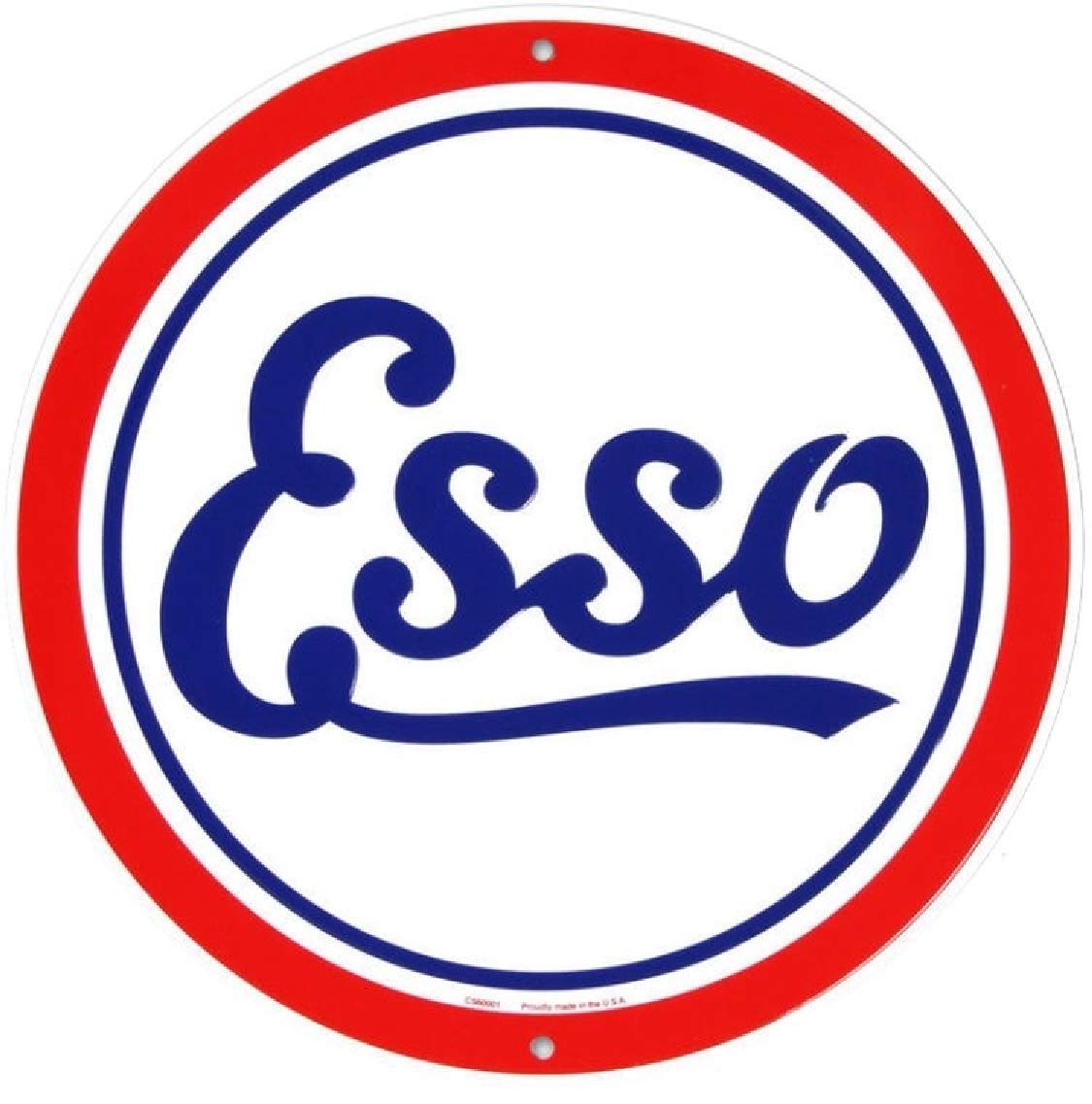Vintage Esso Oil Sign - 24 Inch Round Embossed Aluminum Metal Wall Decor - Made in USA - Perfect for Garage, Man Cave & Retro Gas Station Themed Decor