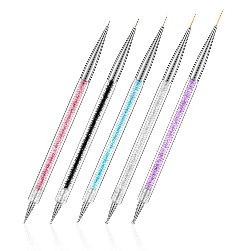 5 Pcs Dual-Ended Nail Art Brushes Set - Professional Liner & Dotting Tools for Nail Design, Perfect for DIY Manicures & Salon Nail Art (Home Use, Salon, Gift)