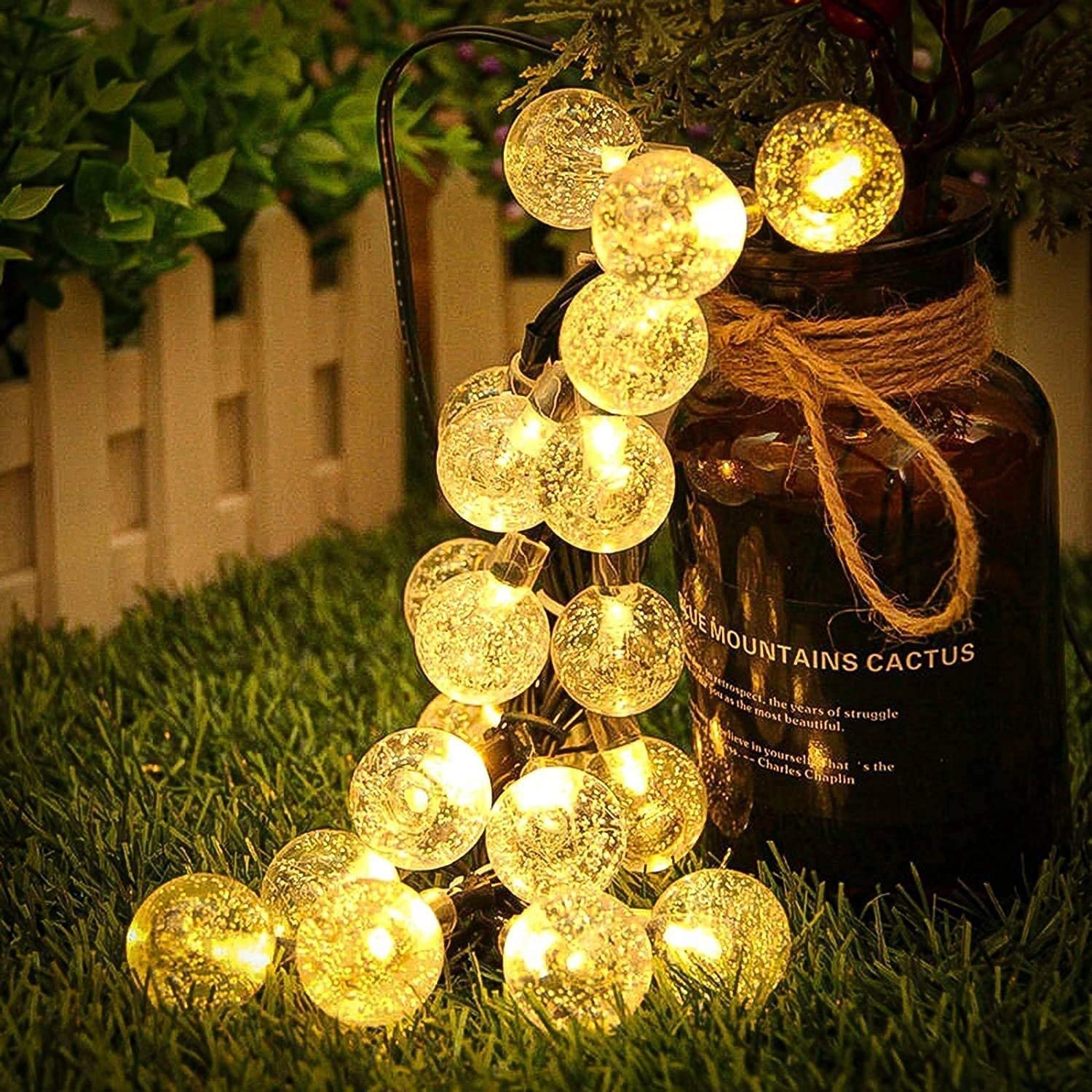 Lezonic 50LED Solar Crystal Globe String Lights - 8 Modes, 7M/24Ft Waterproof Outdoor Solar Lights for Garden, Patio, Yard, Christmas, Parties, Wedding (Warm White) | Perfect for Backyard Decor, Holiday Lighting, and Special Events