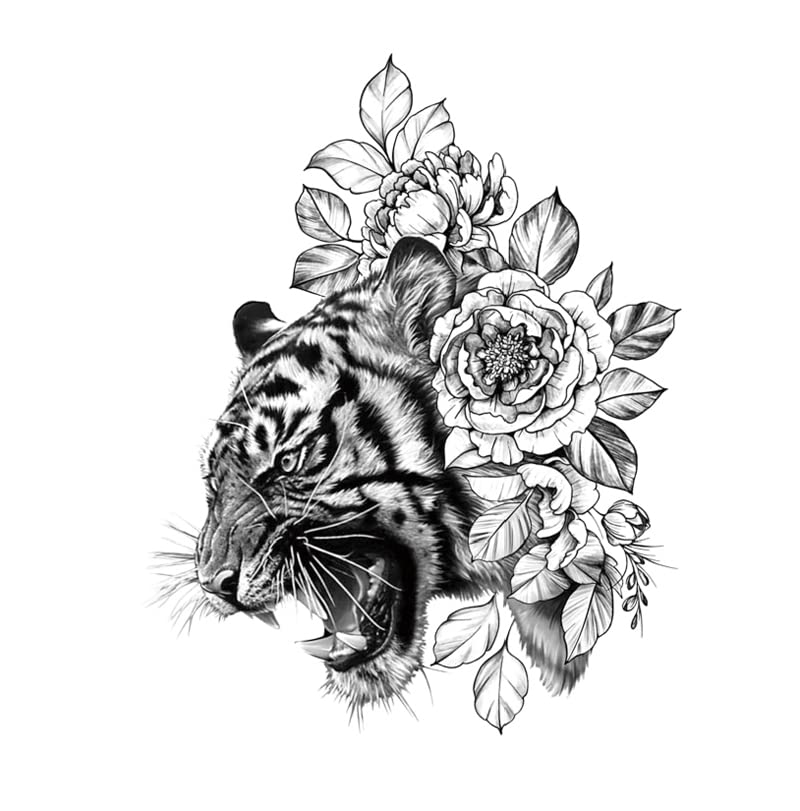 7 Sheets 3D Temporary Tattoos - Realistic Fake Lion, Tiger & Fashion Flower Tattoo Stickers (14.8x21cm) | Waterproof, Long-Lasting Body Art for Adults, Men, Women & Teens | Perfect for Arms, Legs & Shoulders | Great for Parties, Halloween, Cosplay & Fashion Shows