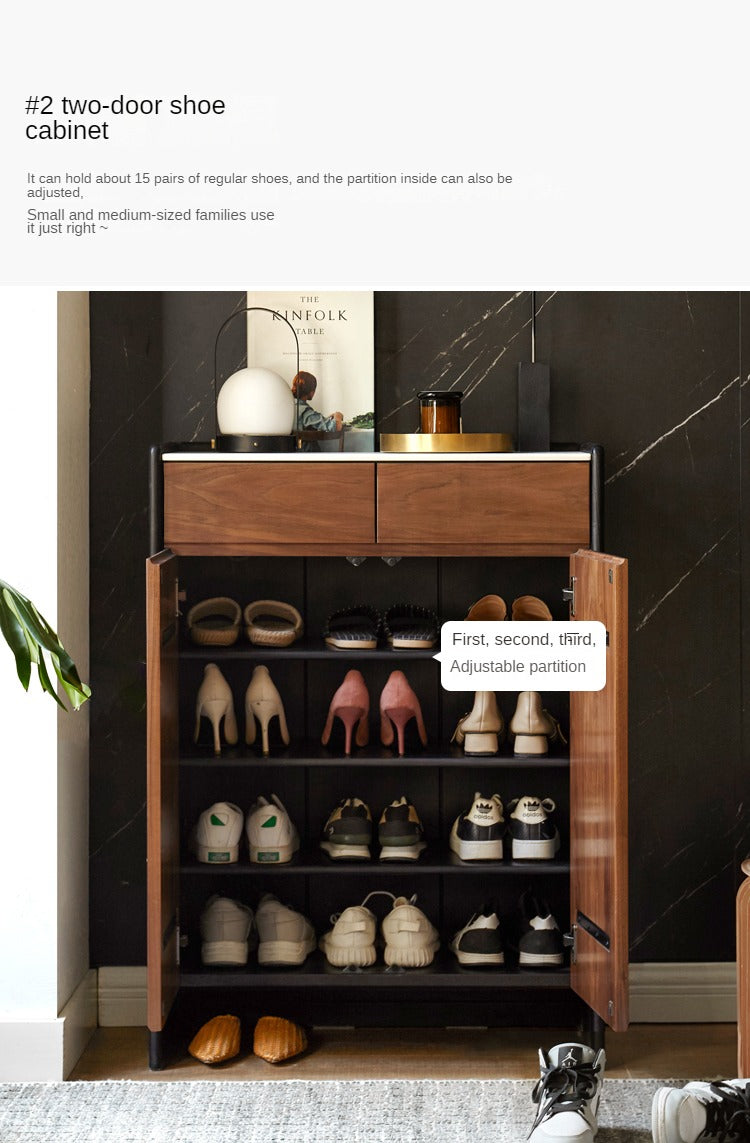 Black Walnut Solid Wood Shoe Cabinet for Entryway - Rustic Shoe Storage Organizer with Shelf | Perfect for Hallway, Mudroom & Closet Organization