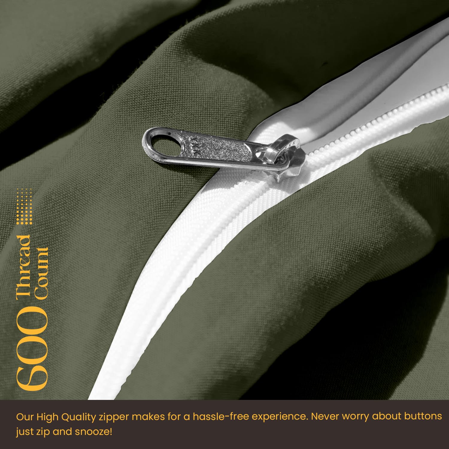 Premium 600 Thread Count King/Cal King Size Duvet Cover Set - 3 Piece Soft & Breathable Bedding with Zipper Closure & Corner Ties - Moss Green - Perfect for Luxury Bedrooms, Guest Rooms & Hot Sleepers