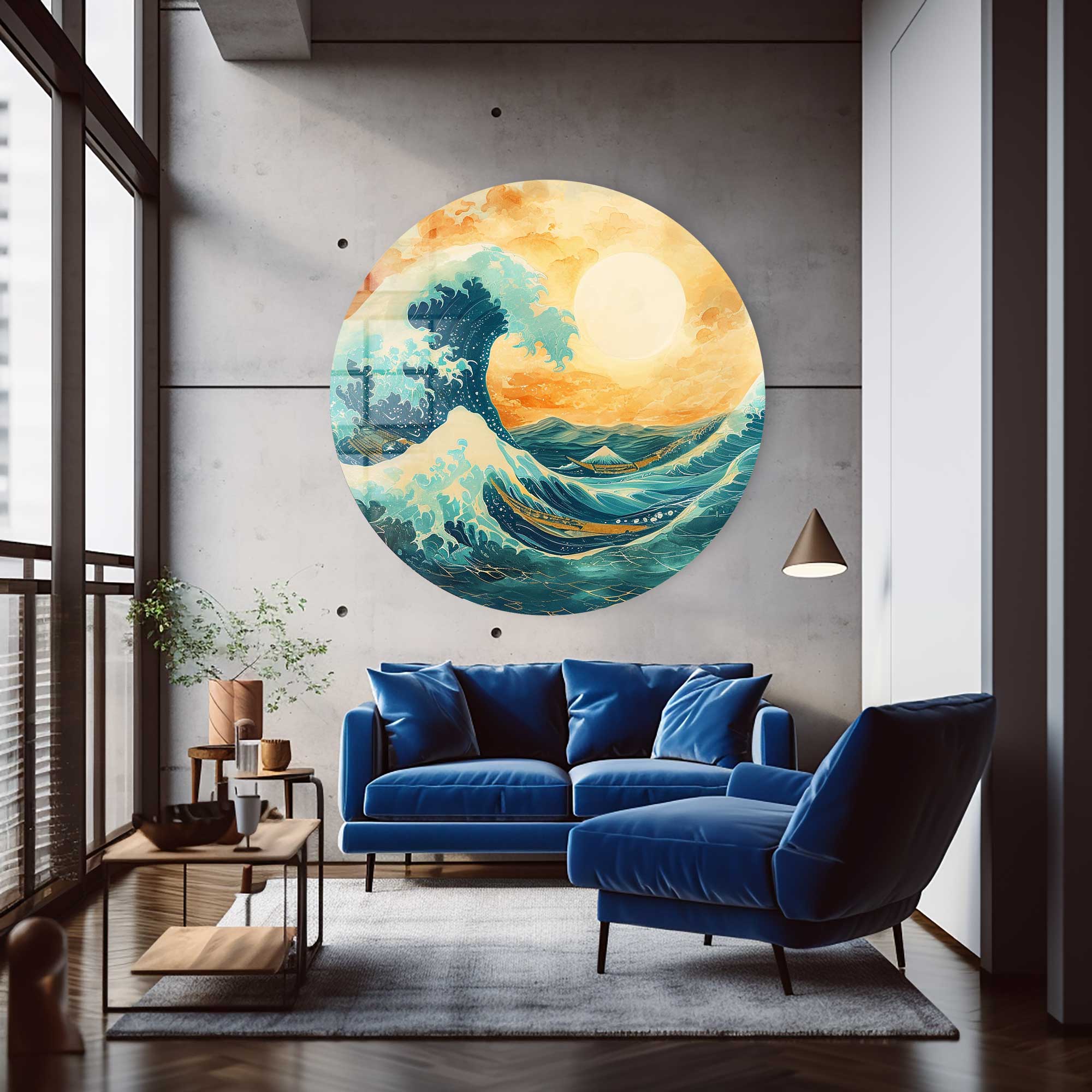 Stunning Rounded Glass Wall Art - Sunrise Design for Home & Office Decor - Perfect for Living Rooms, Bedrooms & Workspaces