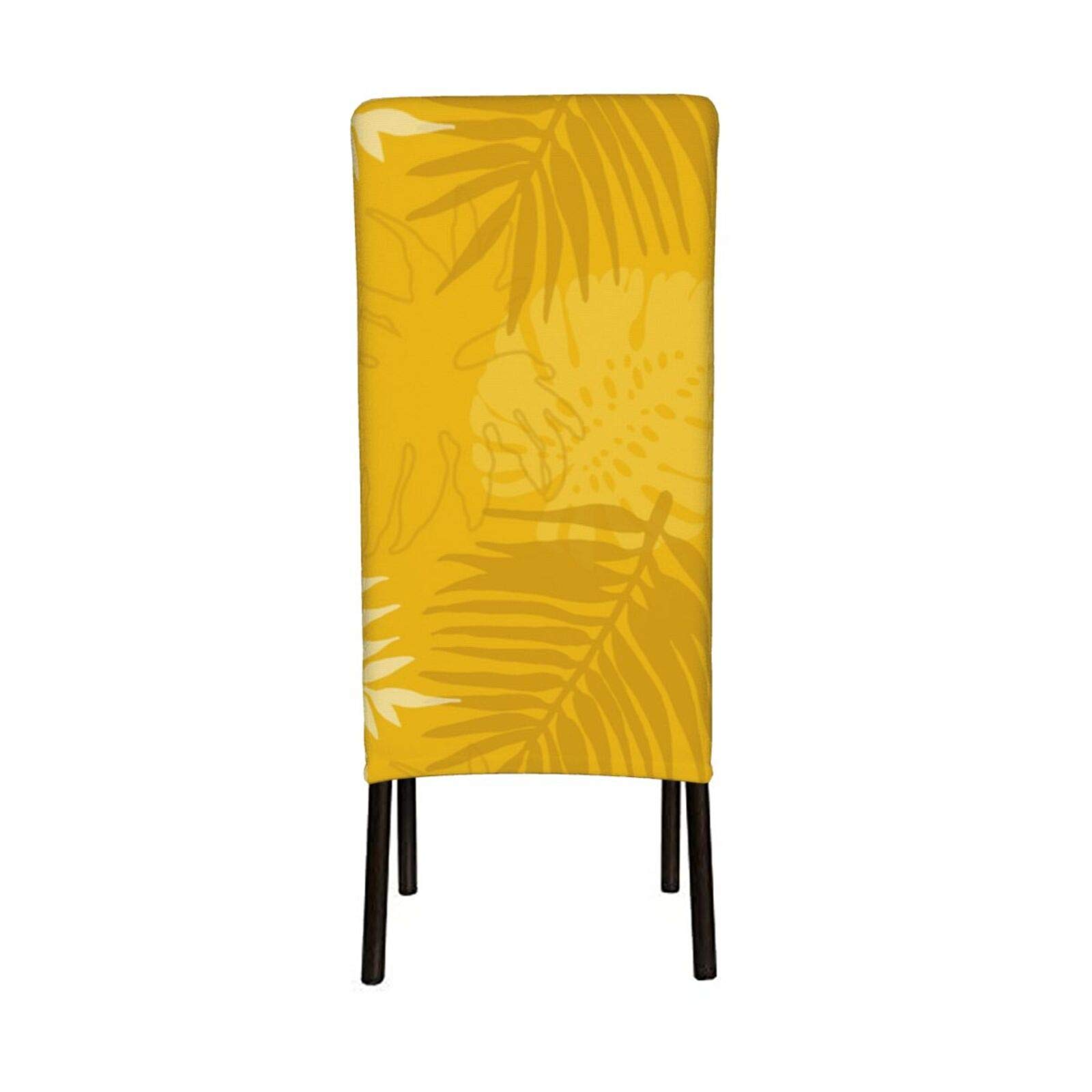 Tropical Mustard Palm Leaves Stretch Chair Slipcovers - Washable Dining Chair Covers for Home, Hotel, Restaurant | Perfect for Wedding, Banquet & Party Decor